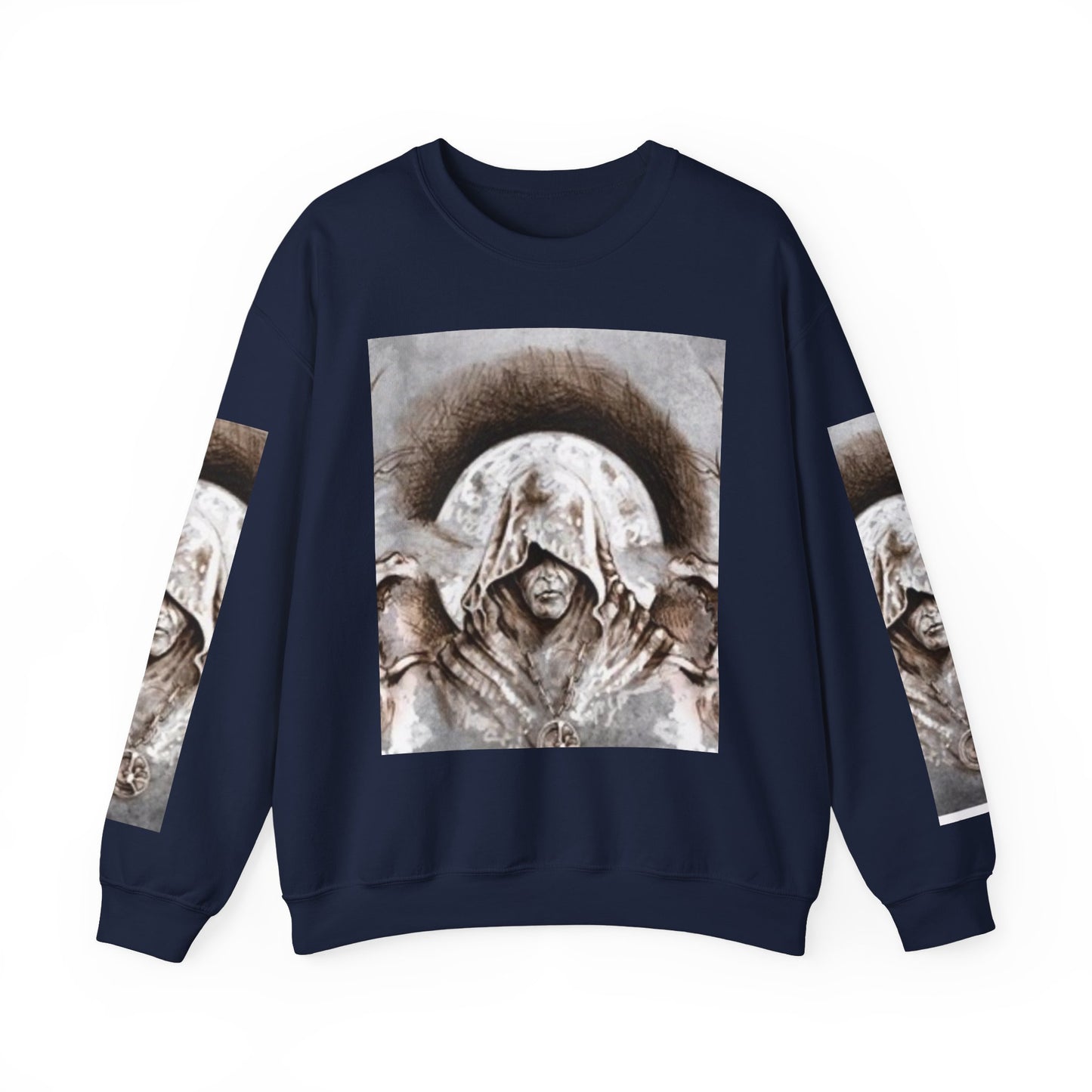 Mystical Hooded Figure Unisex Crewneck Sweatshirt - Fantasy Apparel for Dreamers