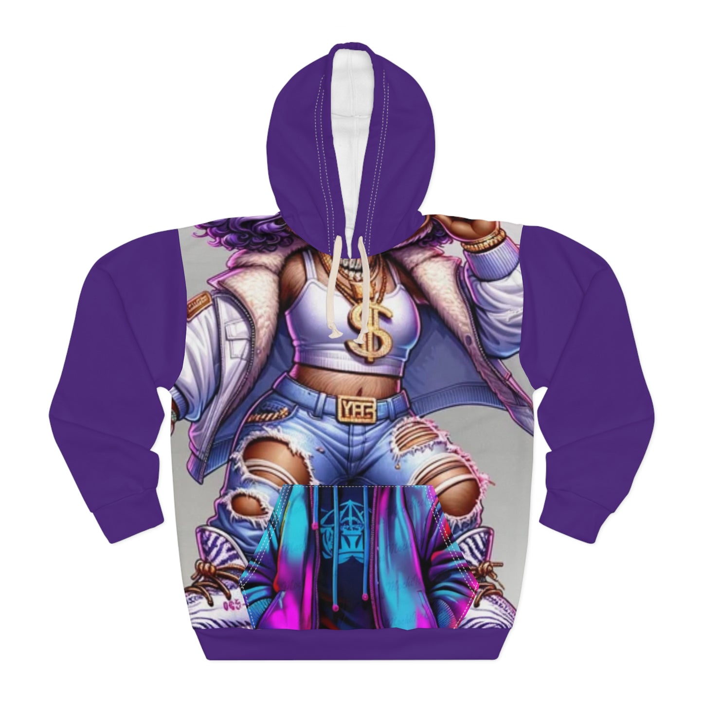 Trendy Grafitti Style Unisex Pullover Hoodie with Dollar Sign Design