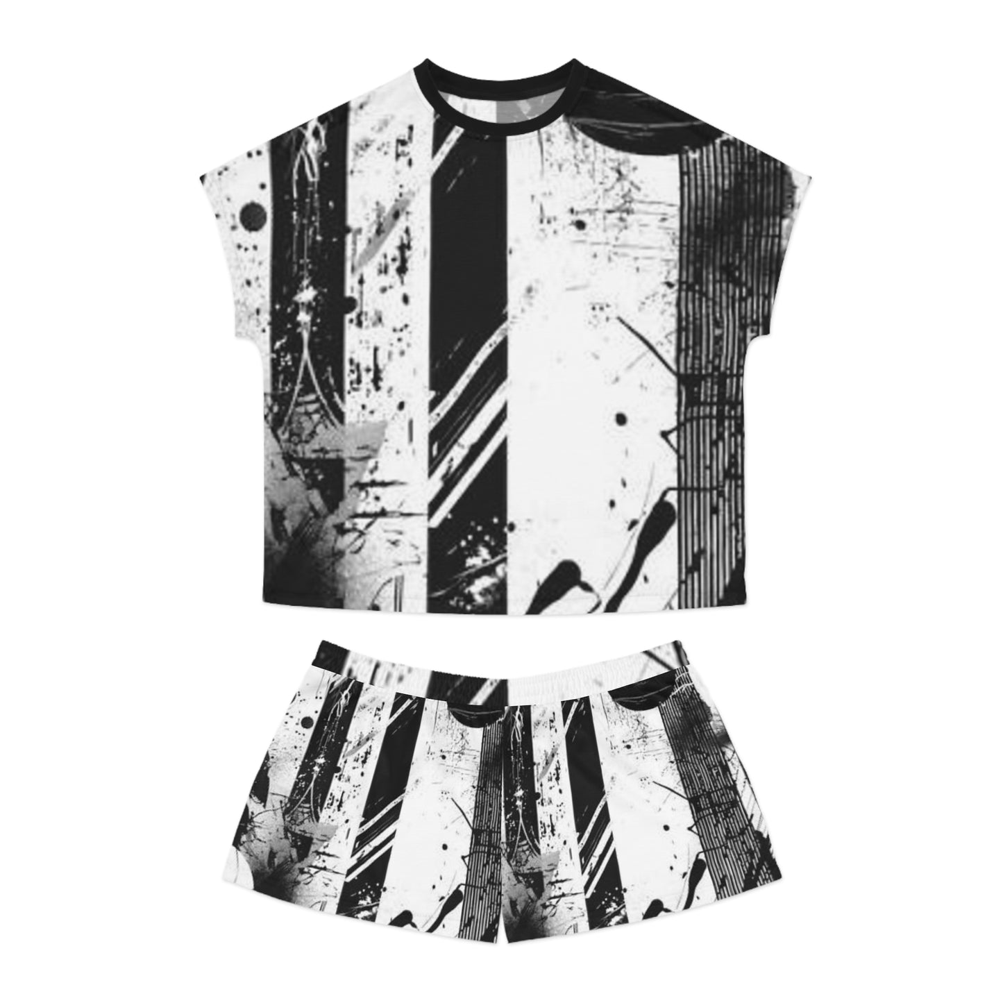 Stylish Women's Short Pajama Set - Abstract Black & White Design for Cozy Nights