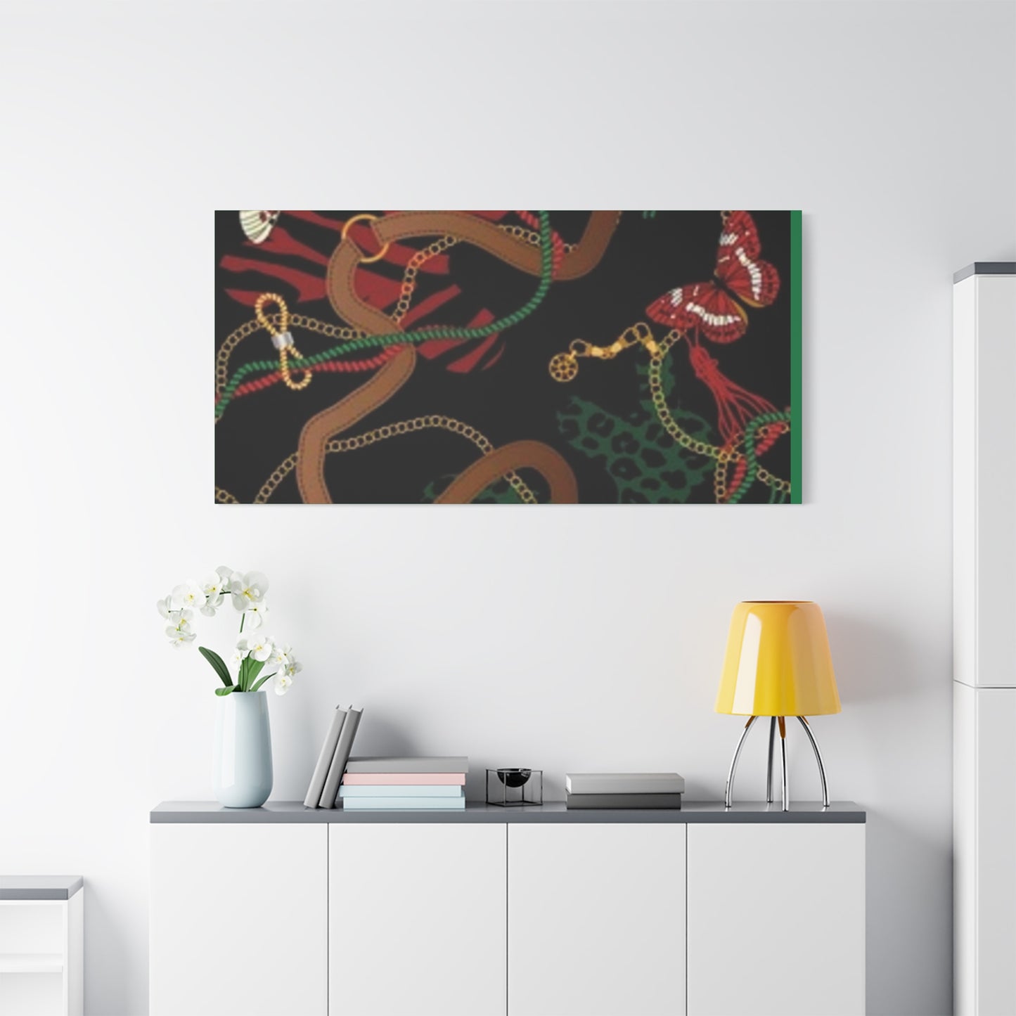 Elegant Matte Canvas Wall Art - Unique Mixed Pattern with Butterflies & Chains