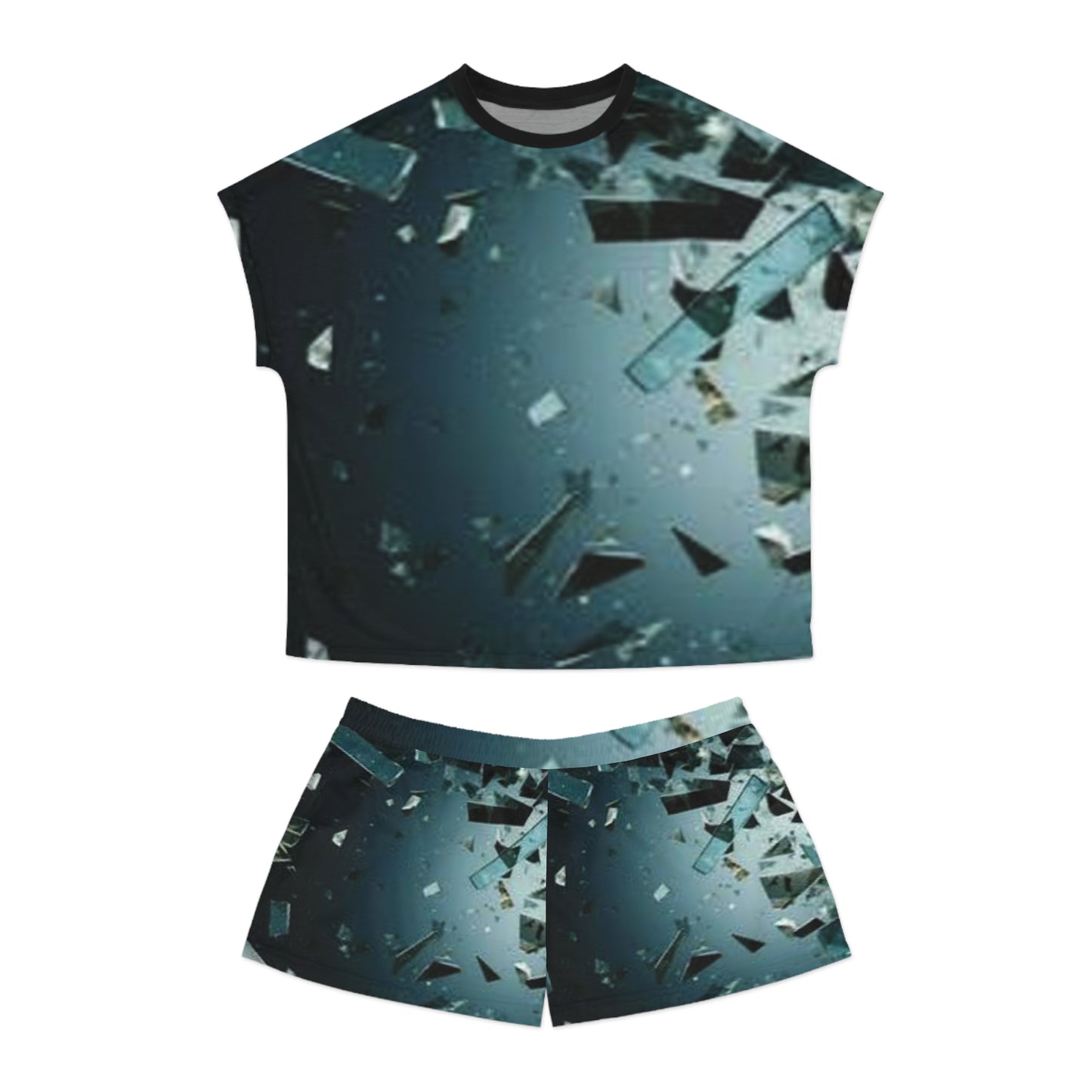 Trendy Women's Short Pajama Set - Abstract Shattered Glass Design