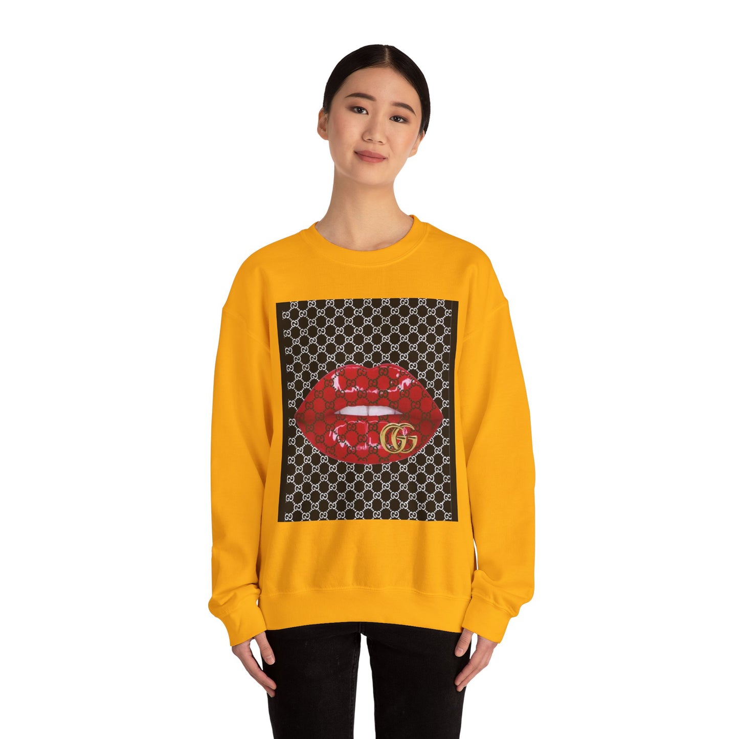 Trendy Unisex Graphic Crewneck Sweatshirt with Lip Design