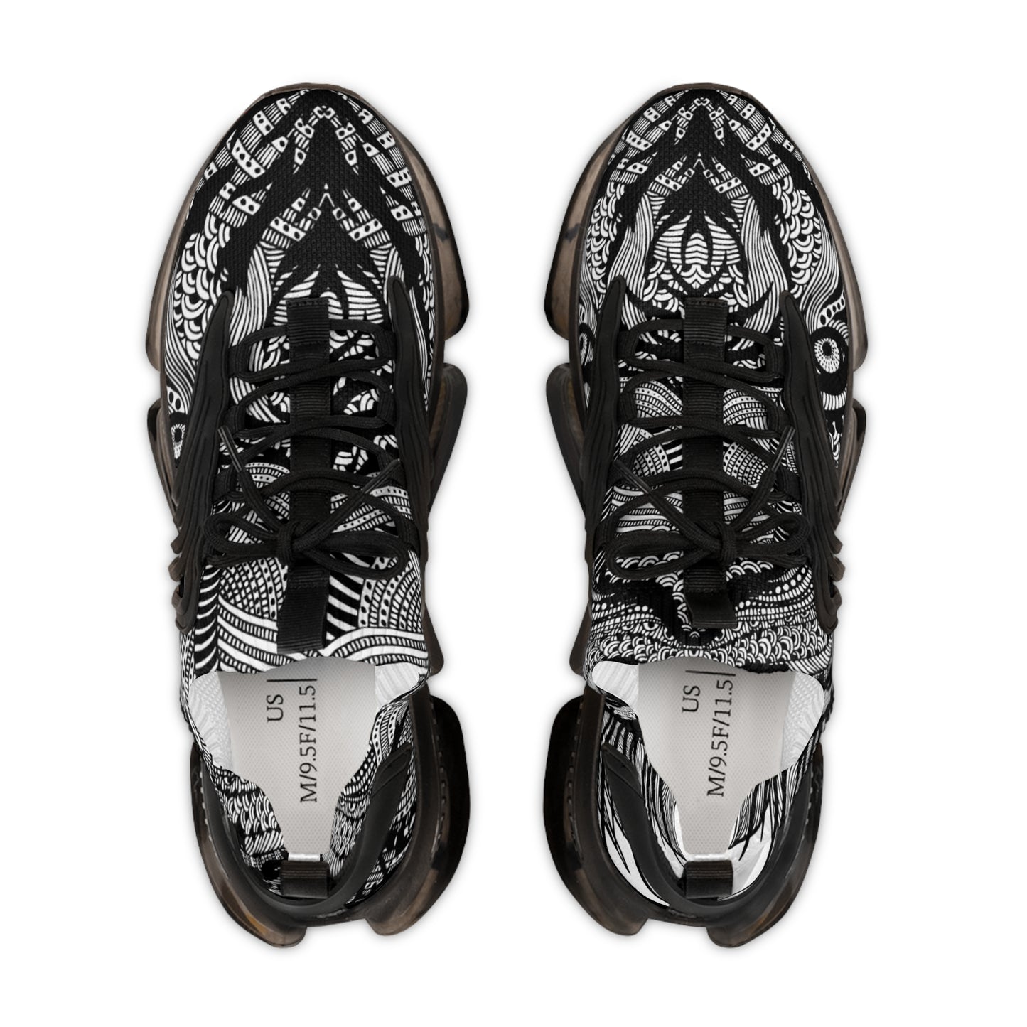 Stylish Men's Mesh Sneakers with Artistic Black & White Design