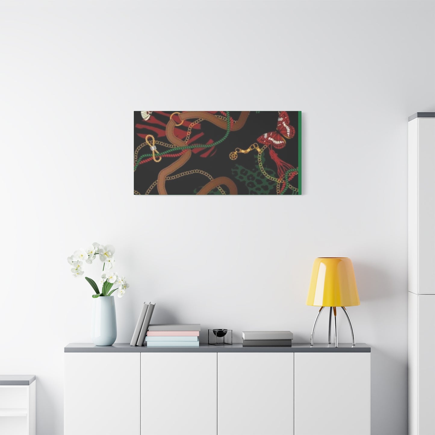 Elegant Matte Canvas Wall Art - Unique Mixed Pattern with Butterflies & Chains