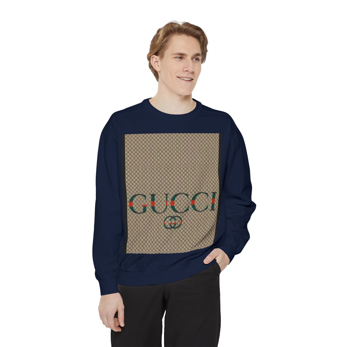 Fashionable Unisex Garment-Dyed Sweatshirt with GUCCI Design