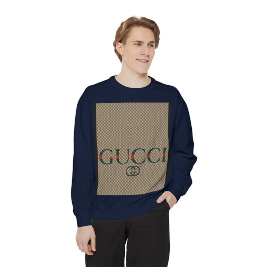 Fashionable Unisex Garment-Dyed Sweatshirt with GUCCI Design