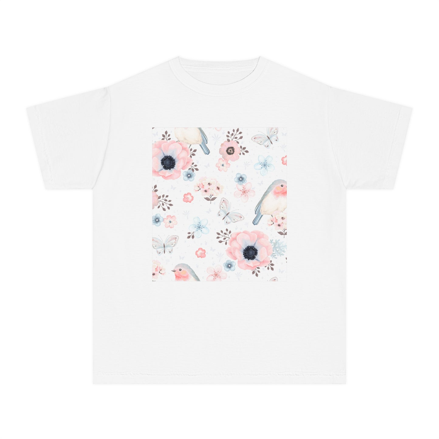 Floral Bird Youth Tee - Soft Midweight T-Shirt for Nature Lovers