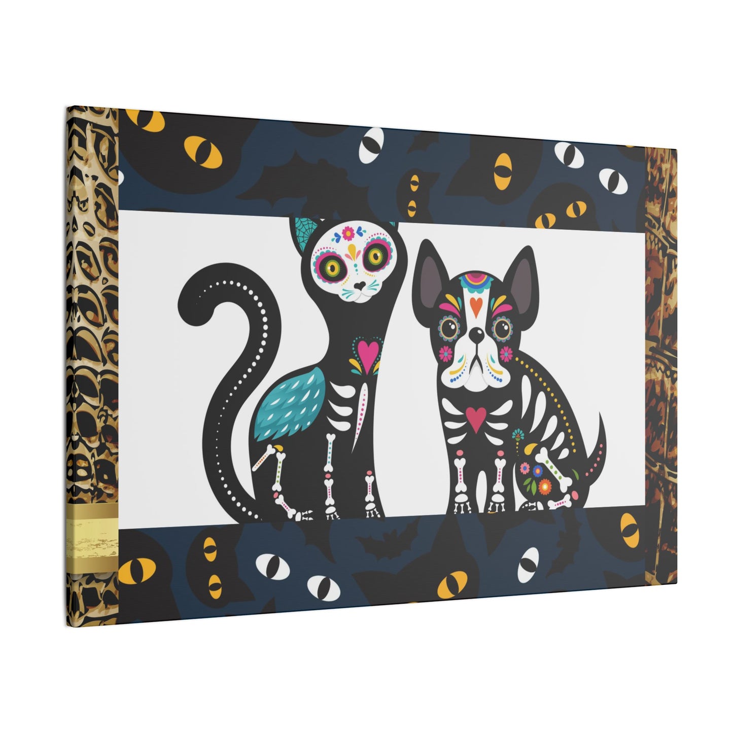 Day of the Dead Pet Canvas Art - Colorful Cat and Dog Wall Decor