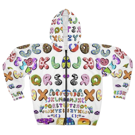 Colorful Alphabet Unisex Zip Hoodie - Fun & Playful Design for Kids and Adults
