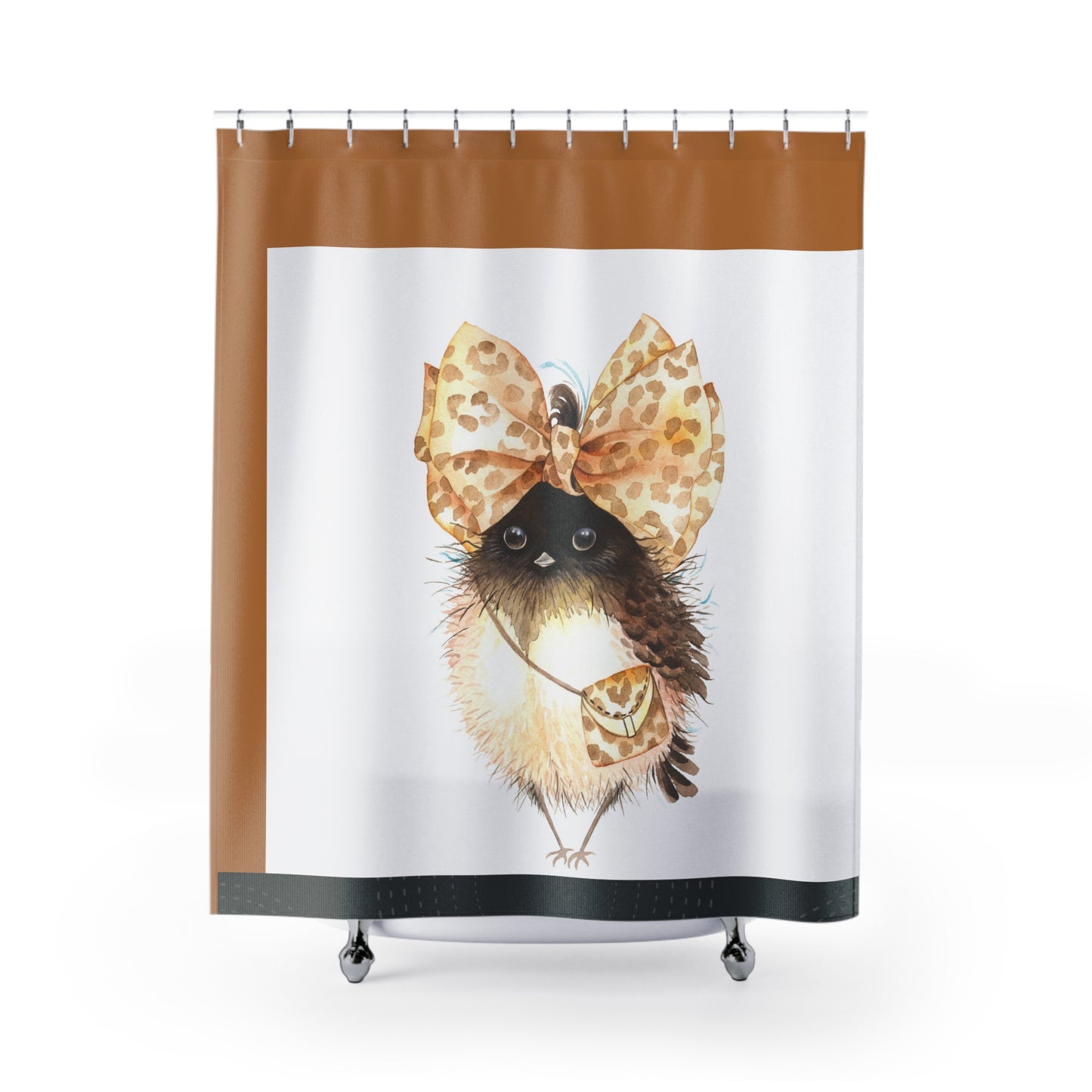 Luxurious Cat-Themed Shower Curtain with Leopard Print Bow