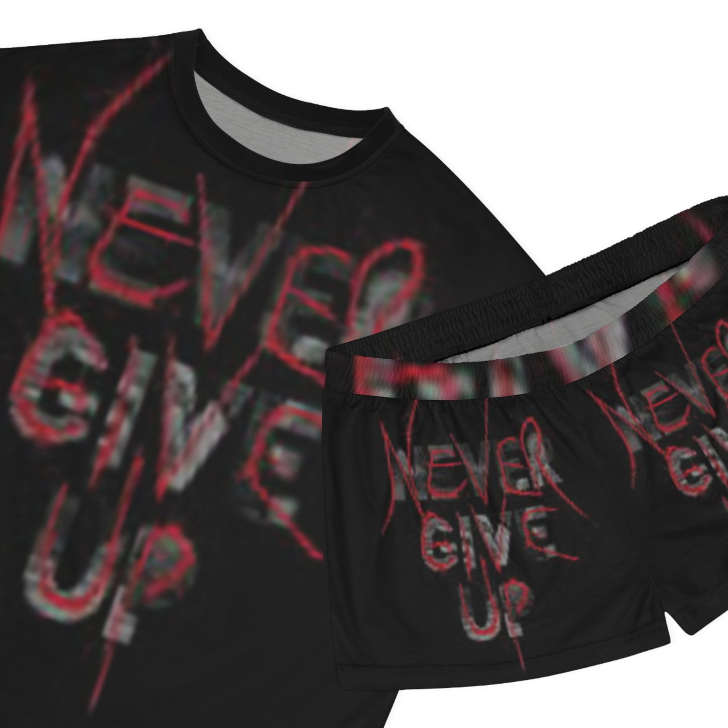 Motivational Women's Short Pajama Set - 'Never Give Up' Design