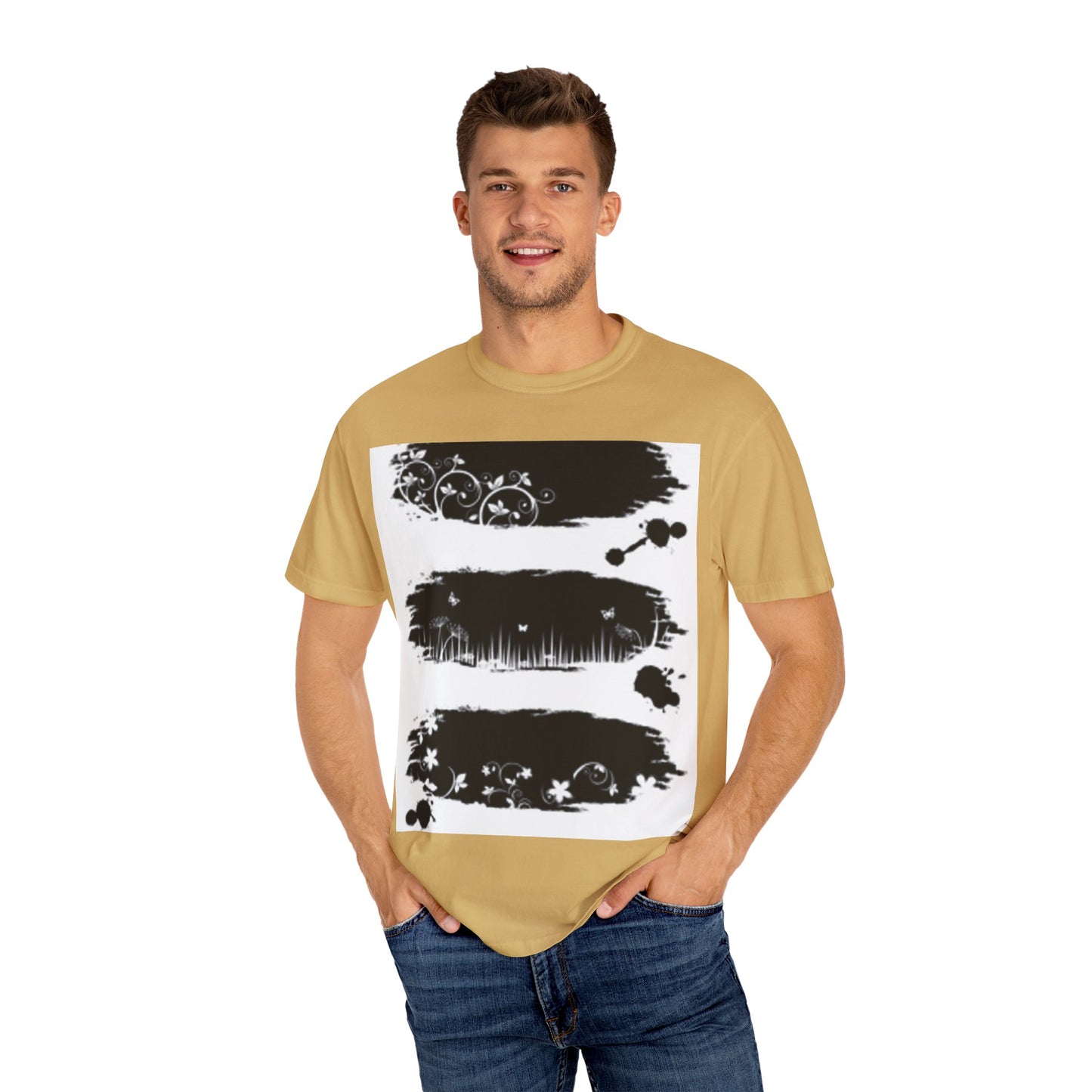Artistic Unisex Garment-Dyed T-Shirt with Floral Design