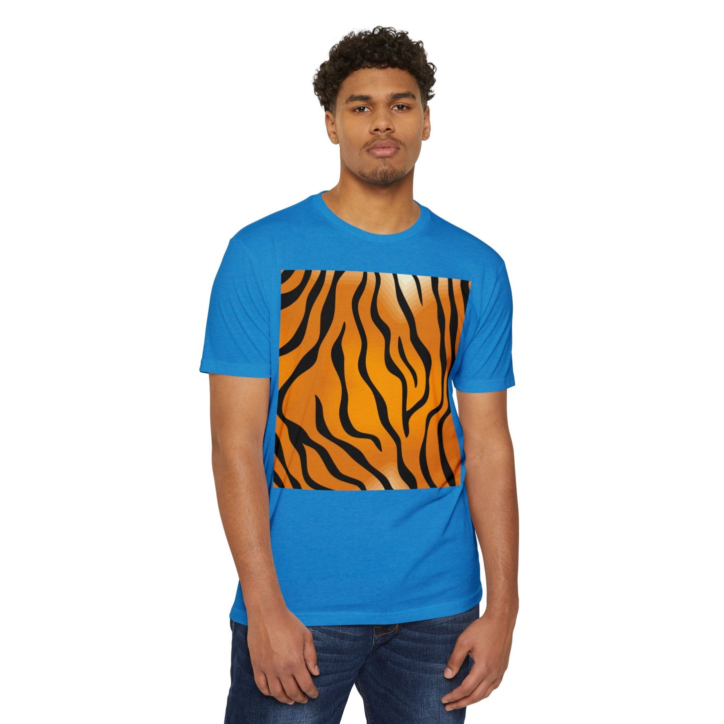 Unisex Tiger Stripe CVC Jersey T-Shirt - Bold Wild Pattern for Casual Wear