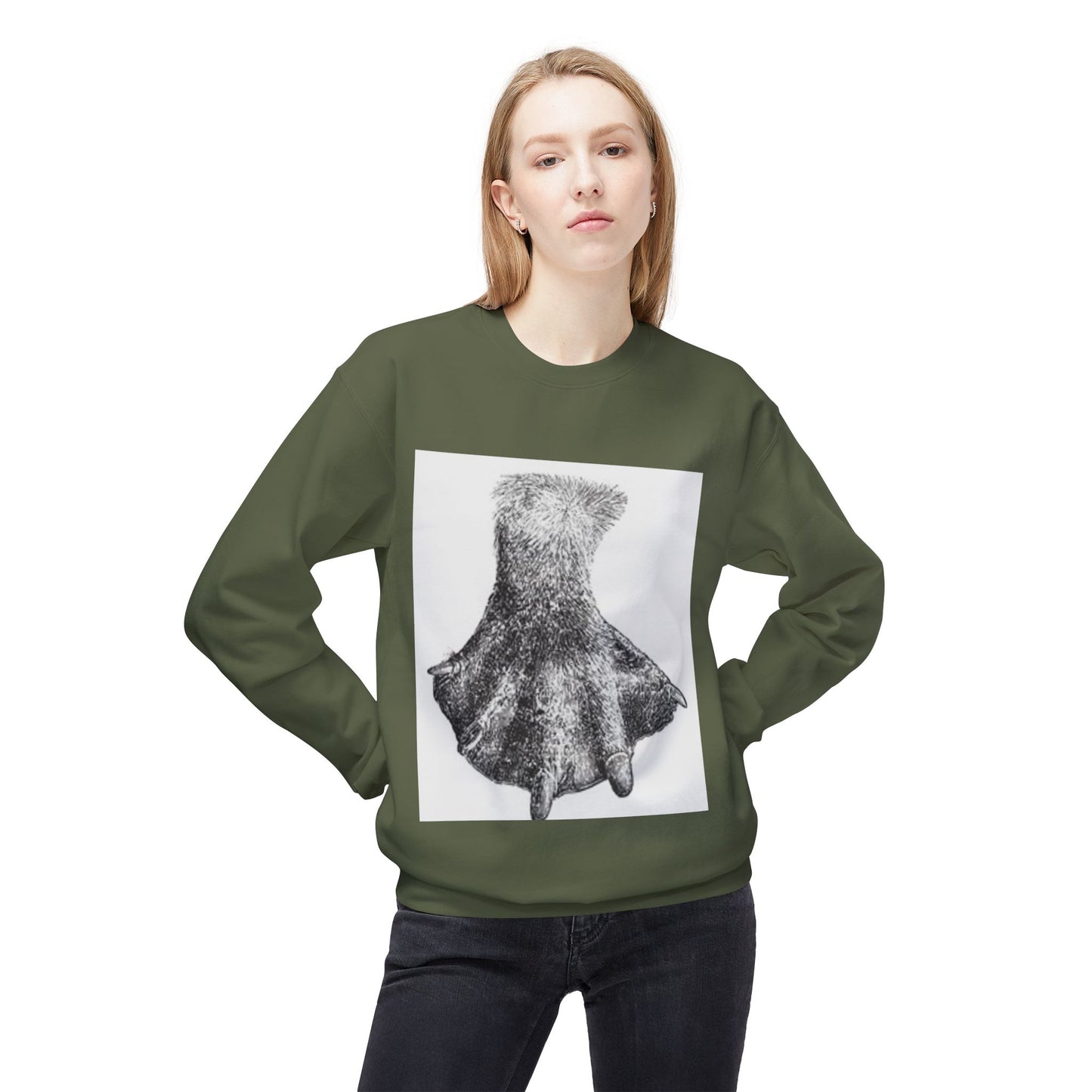 Artistic Fleece Crewneck Sweatshirt with Unique Dress Design