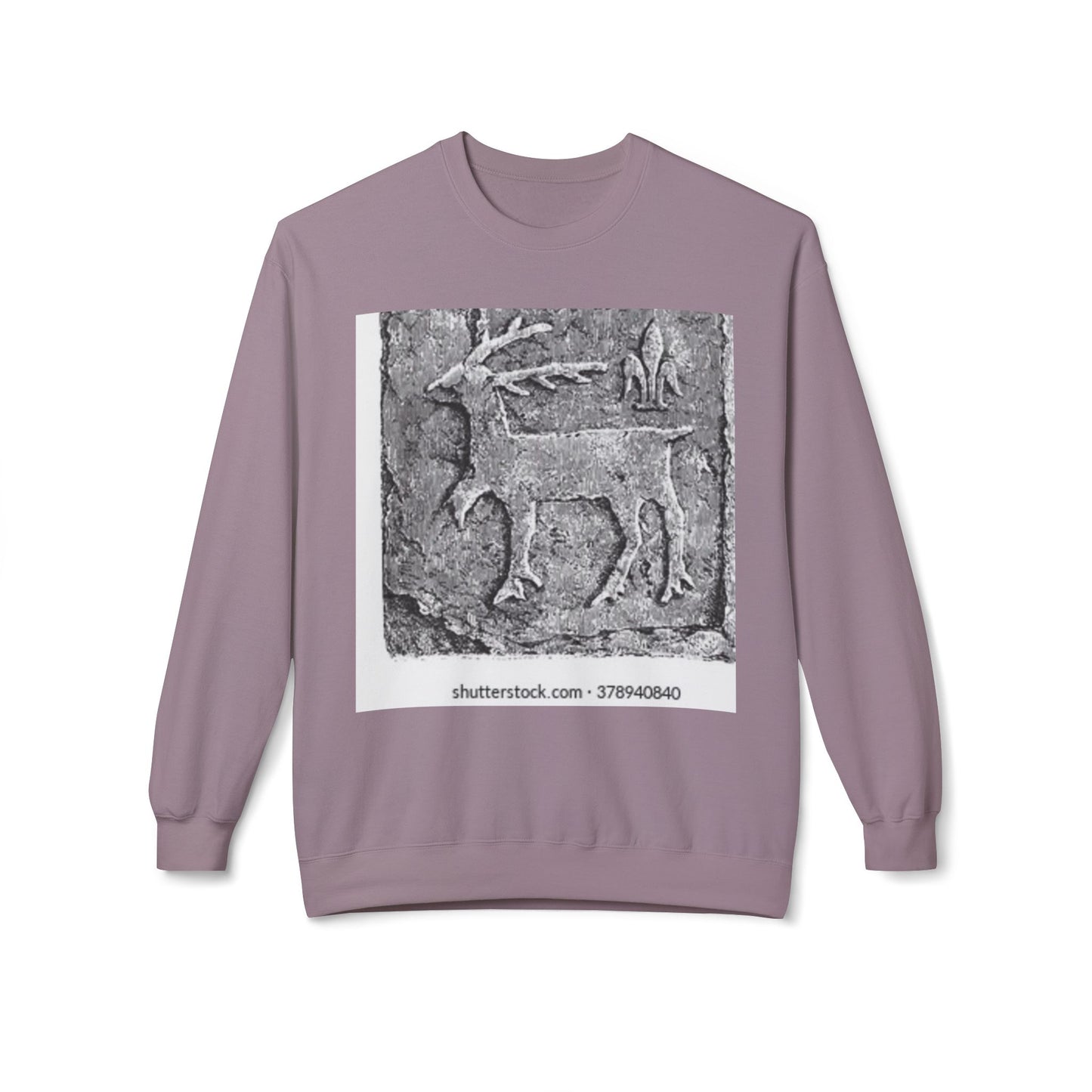 Vintage-Inspired Fleece Crewneck Sweatshirt with Ancient Deer Design