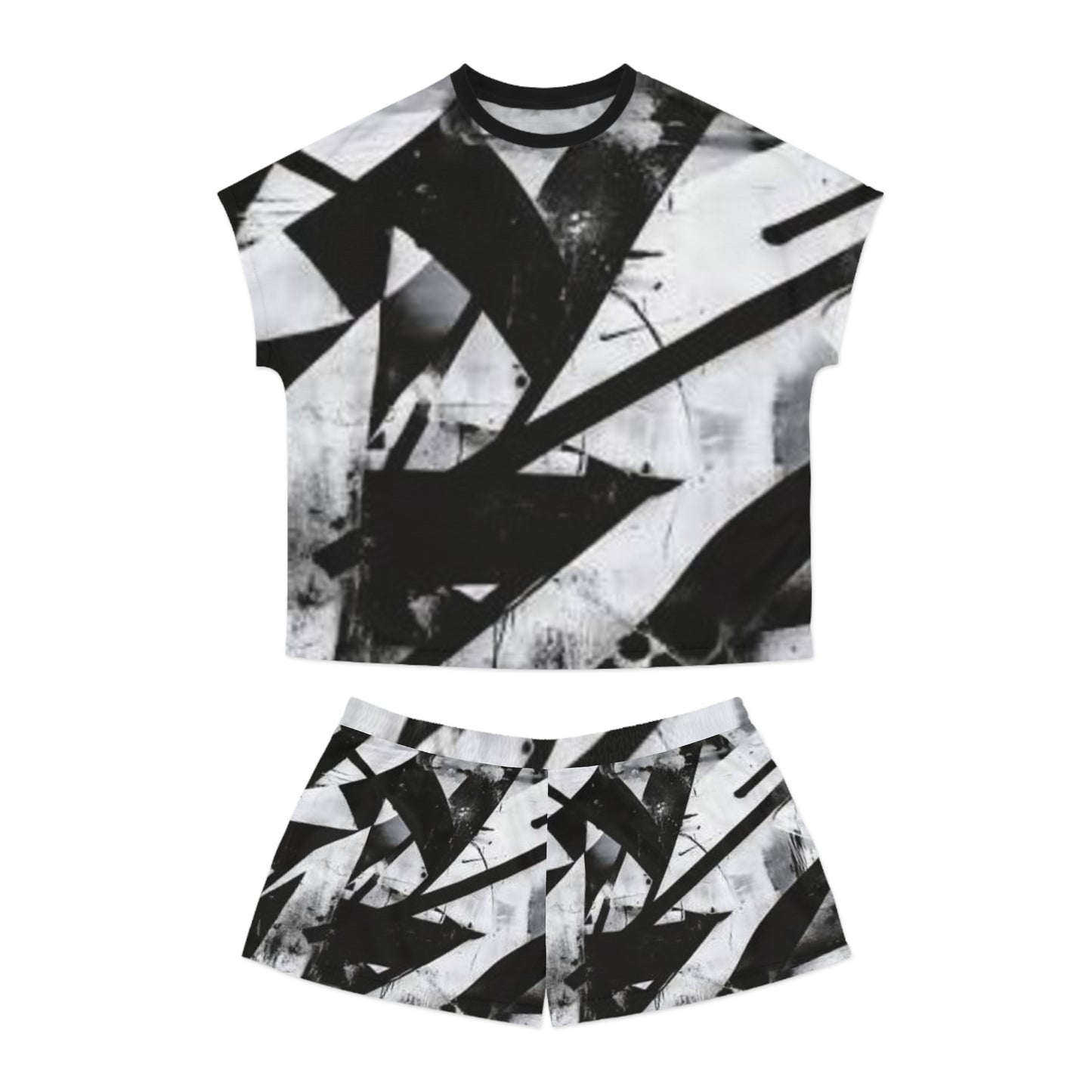 Chic Abstract Women's Pajama Set - Modern Black & White Style