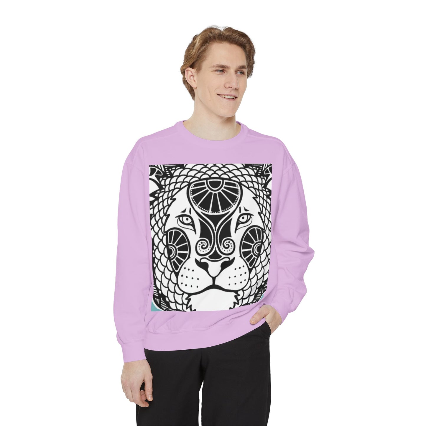 Bohemian Lion Unisex Garment-Dyed Sweatshirt - Cozy & Stylish Animal Graphic Tee for Nature Lovers