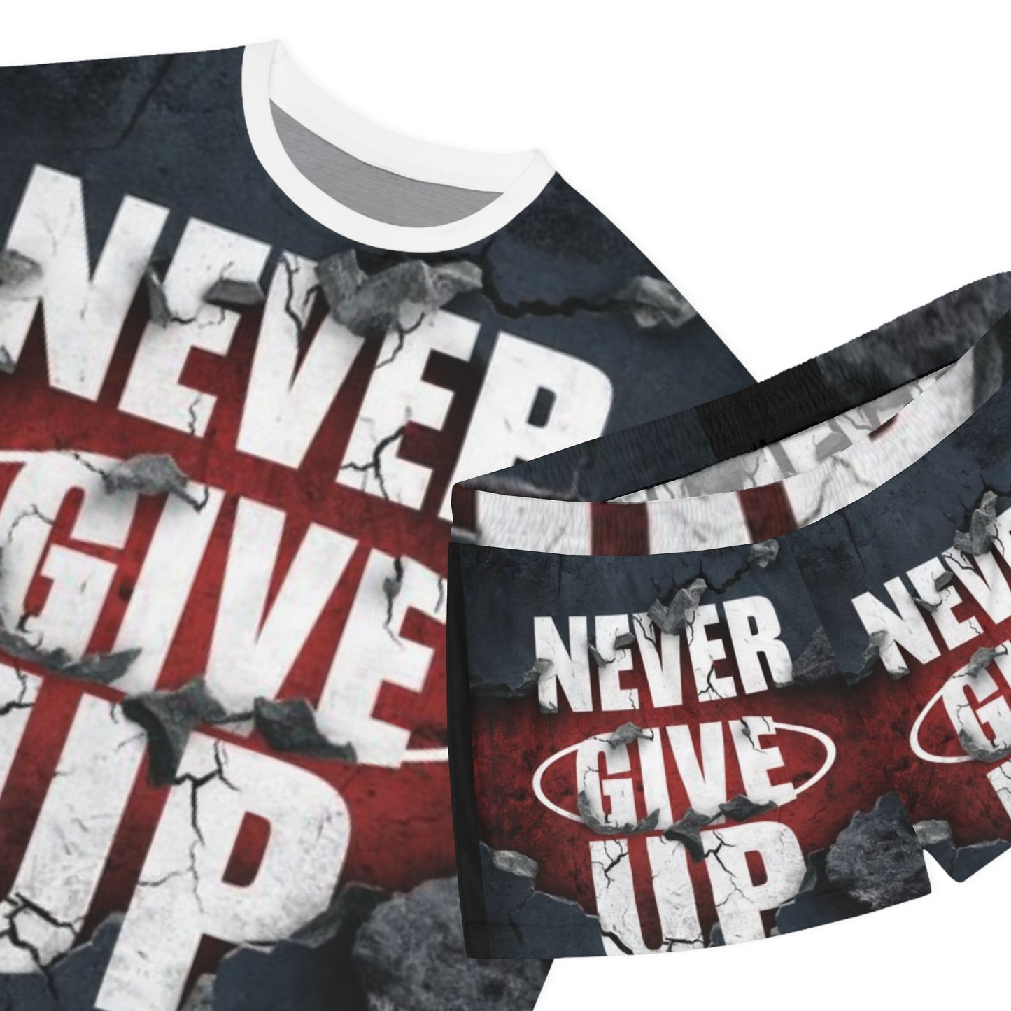 Motivational Women's Pajama Set - 'Never Give Up' Short PJs