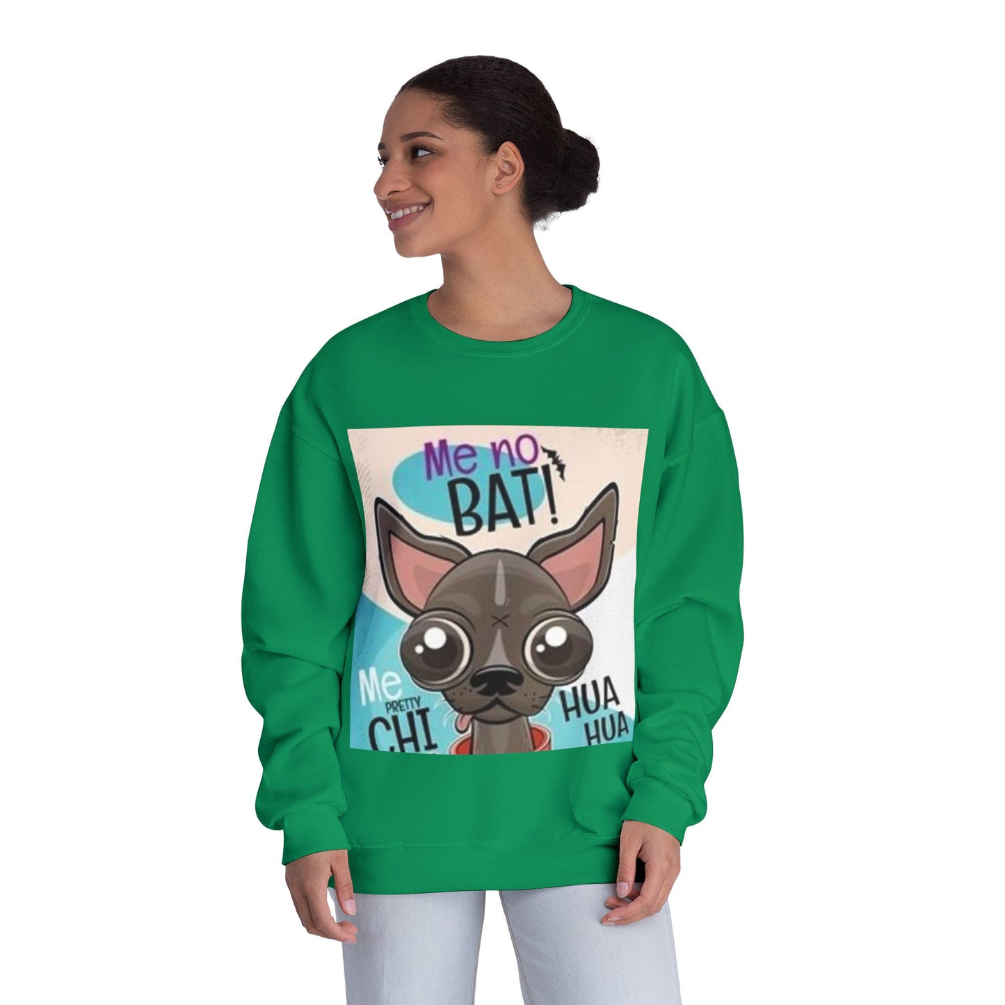 Funny Dog Lover Sweatshirt – "Me no BAT!" Unisex Crewneck