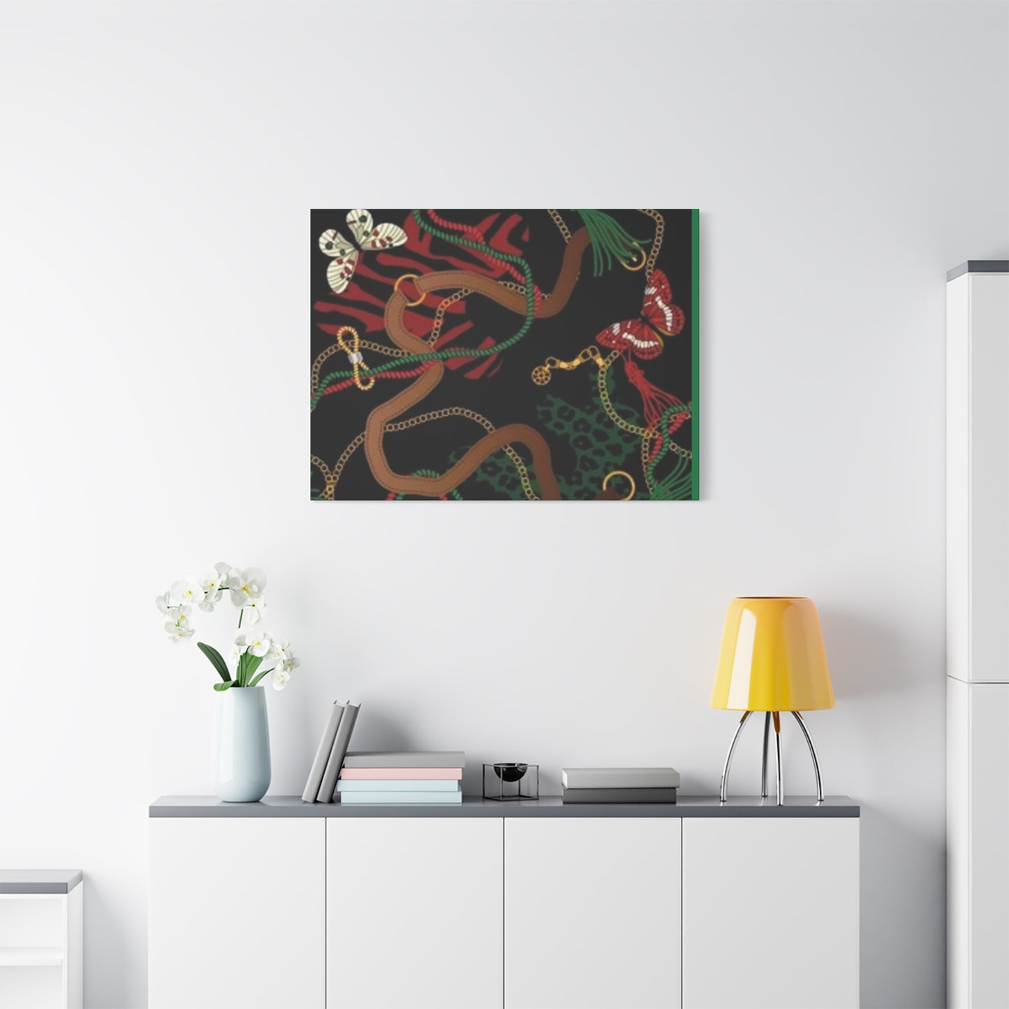 Elegant Matte Canvas Wall Art - Unique Mixed Pattern with Butterflies & Chains