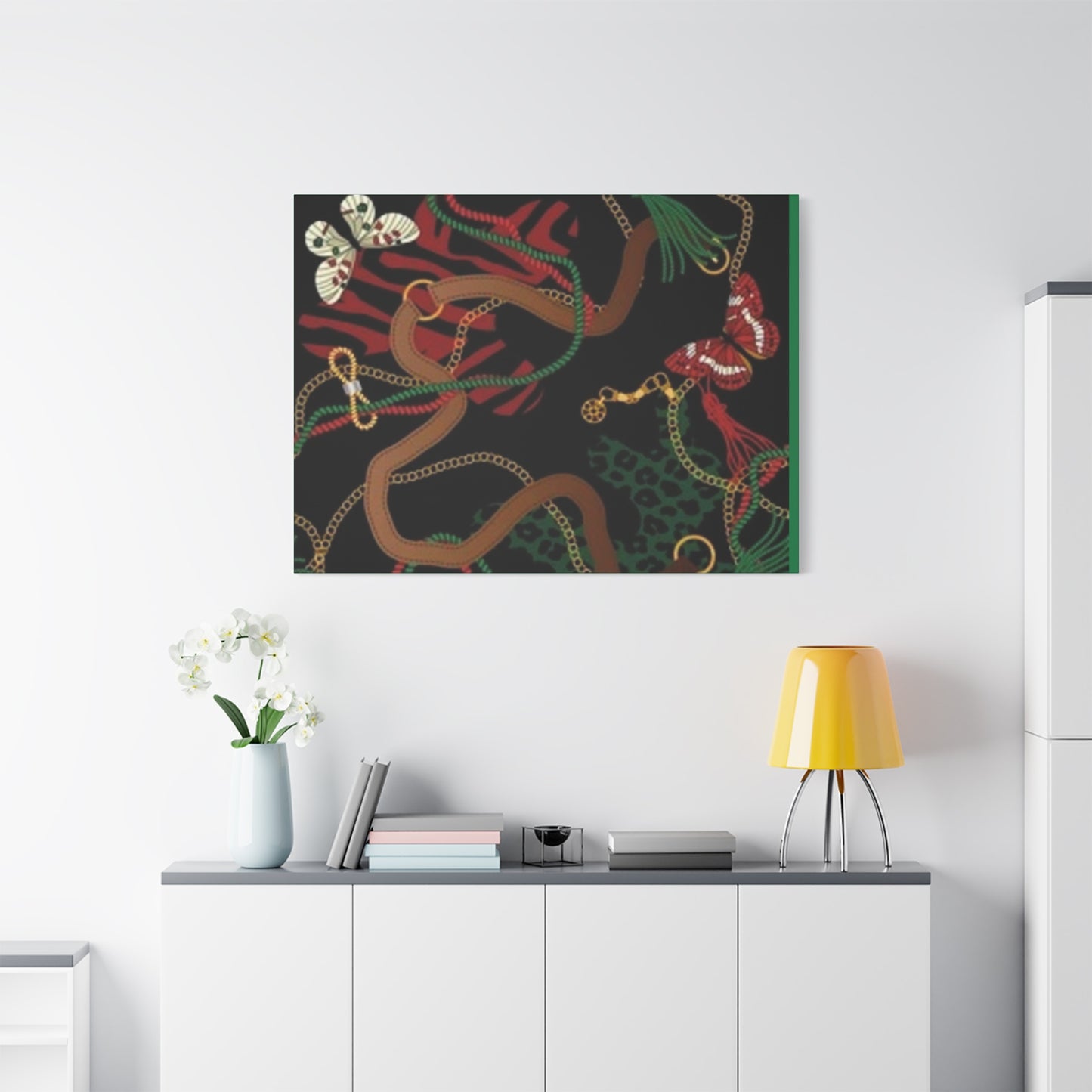 Elegant Matte Canvas Wall Art - Unique Mixed Pattern with Butterflies & Chains