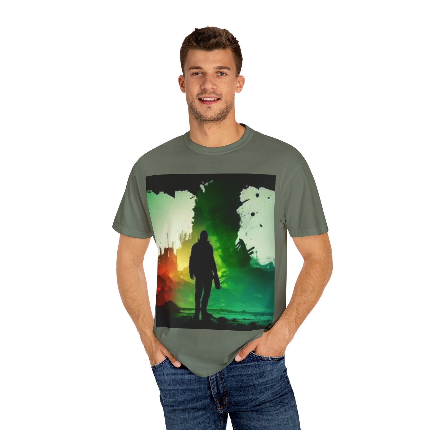 Vintage-Inspired Unisex Garment-Dyed T-Shirt with Artistic Print