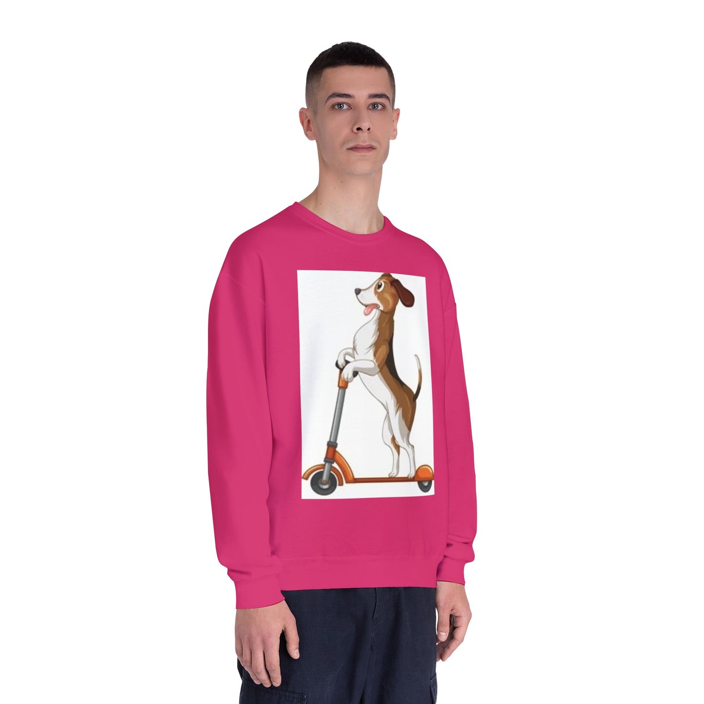 Dog Lover Crewneck Sweatshirt - Fun Beagle on Scooter Design