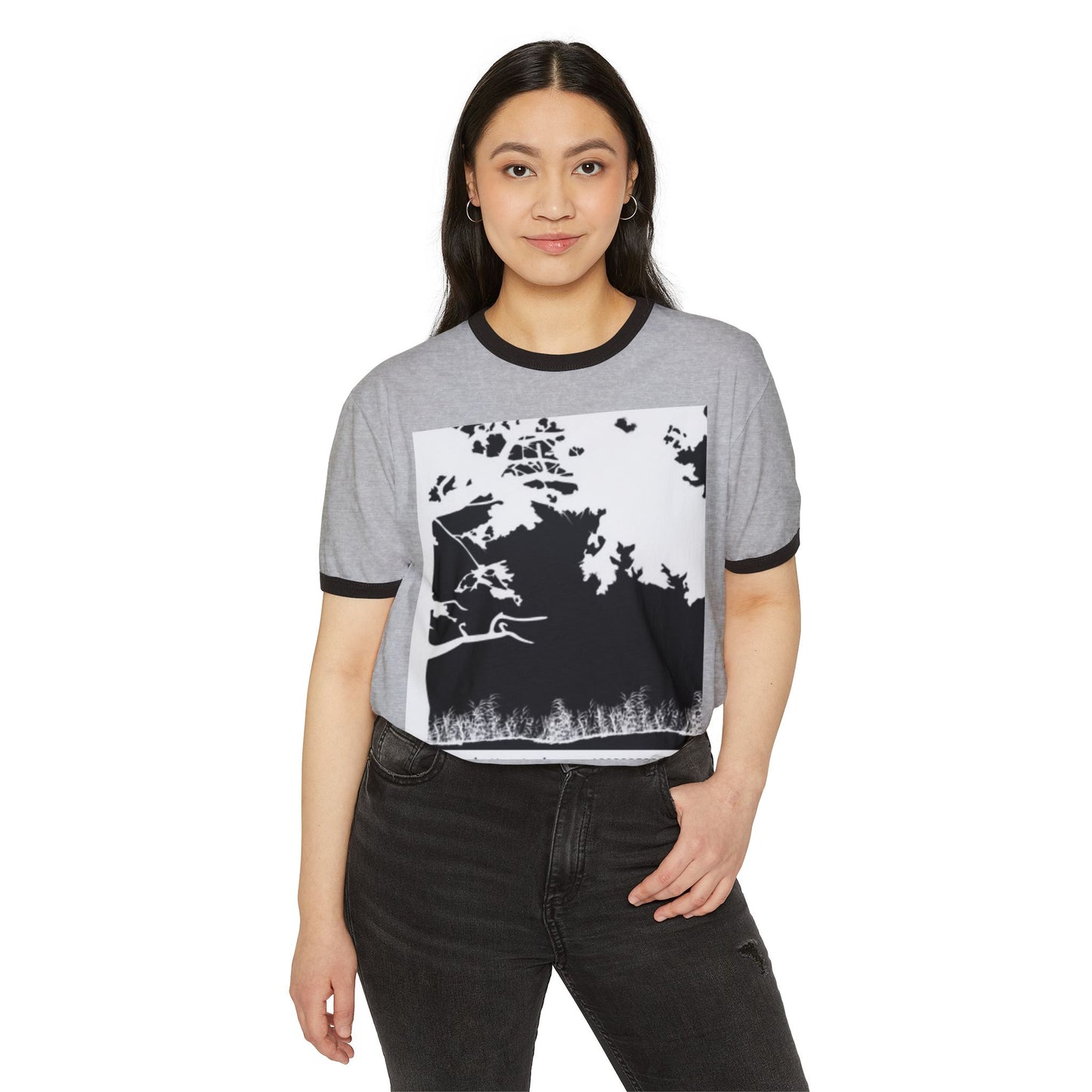 Nature-Inspired Unisex Cotton Ringer T-Shirt - Minimalist Landscape Design