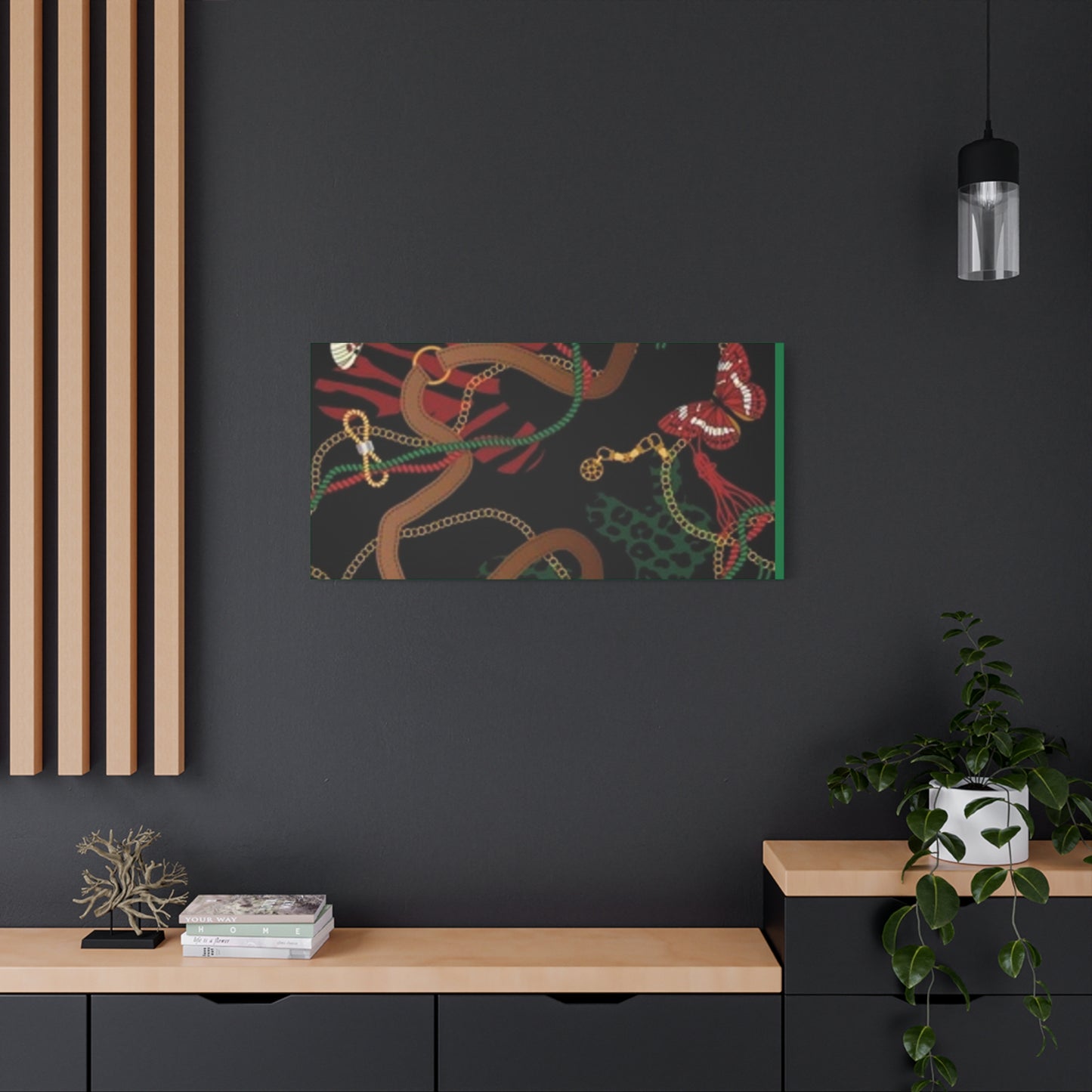 Elegant Matte Canvas Wall Art - Unique Mixed Pattern with Butterflies & Chains