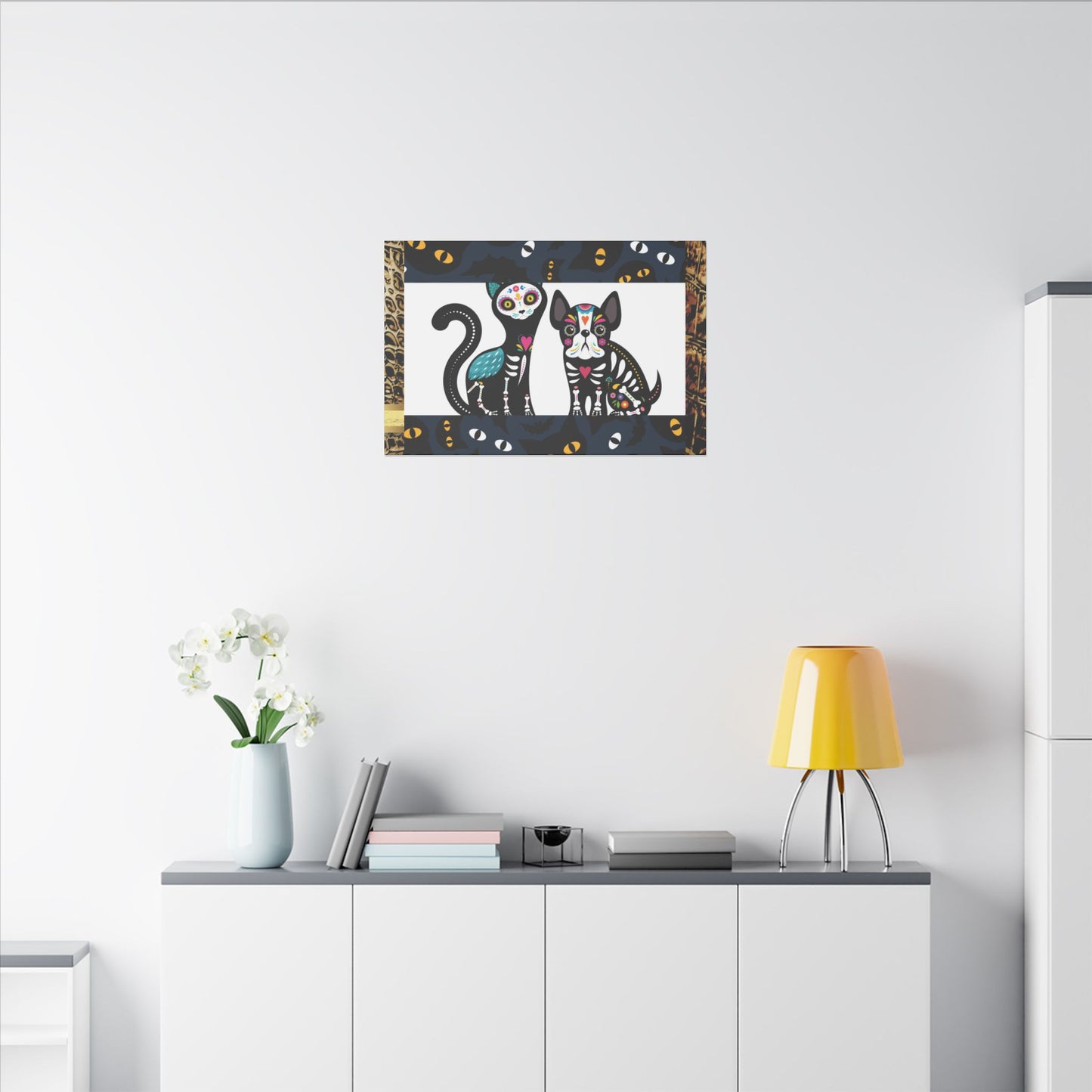 Day of the Dead Pet Canvas Art - Colorful Cat and Dog Wall Decor