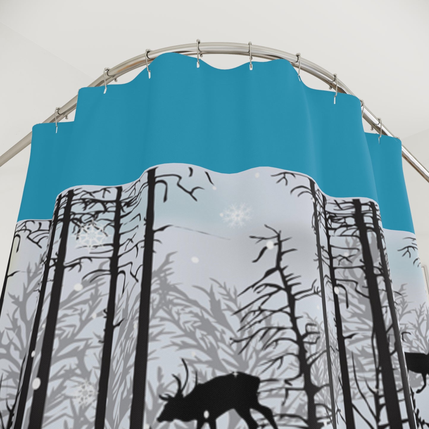 Modern Forest Deer Shower Curtain - Winter Cabin Decor