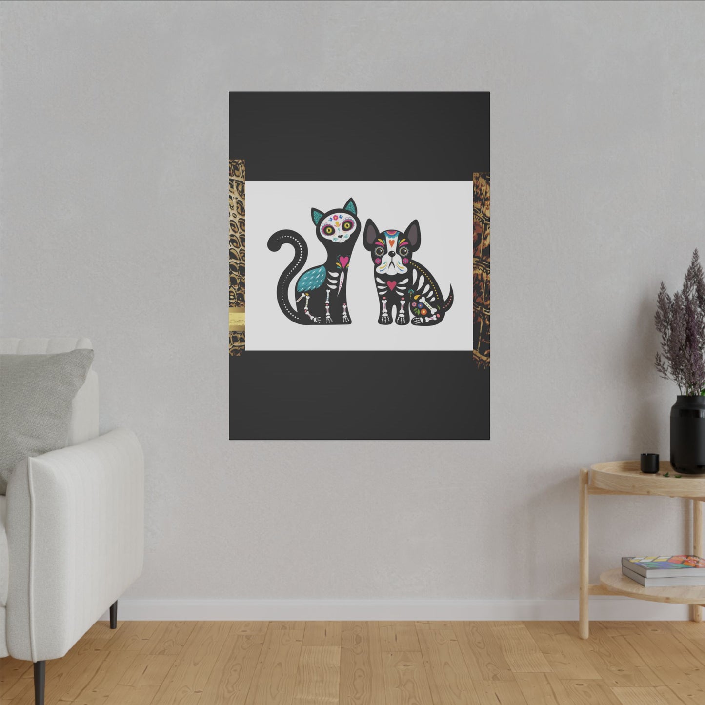 Day of the Dead Pet Canvas Art - Colorful Cat and Dog Wall Decor