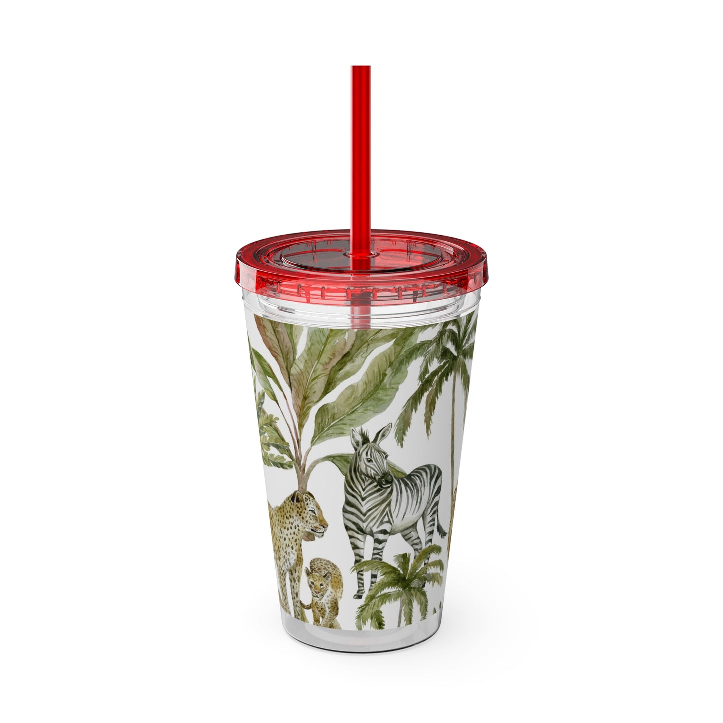 Sunsplash Jungle Tumbler with Straw - 16oz Tropical Wildlife Drinkware