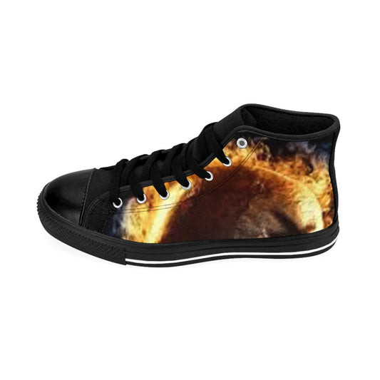 Men's Classic Fire-Inspired High-Top Sneakers - Unique Artistic Design