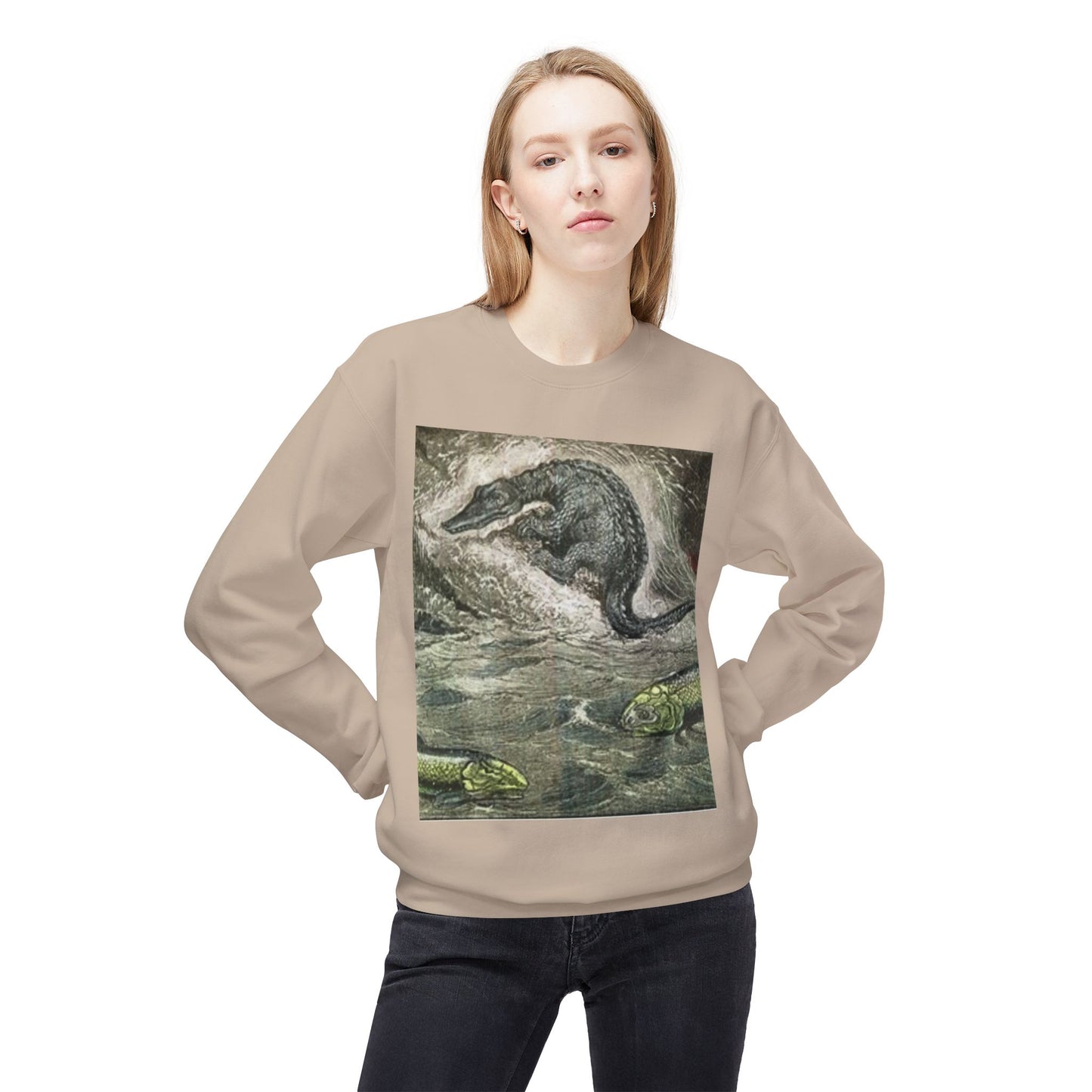 Vintage Dinosaur Art Fleece Crewneck Sweatshirt