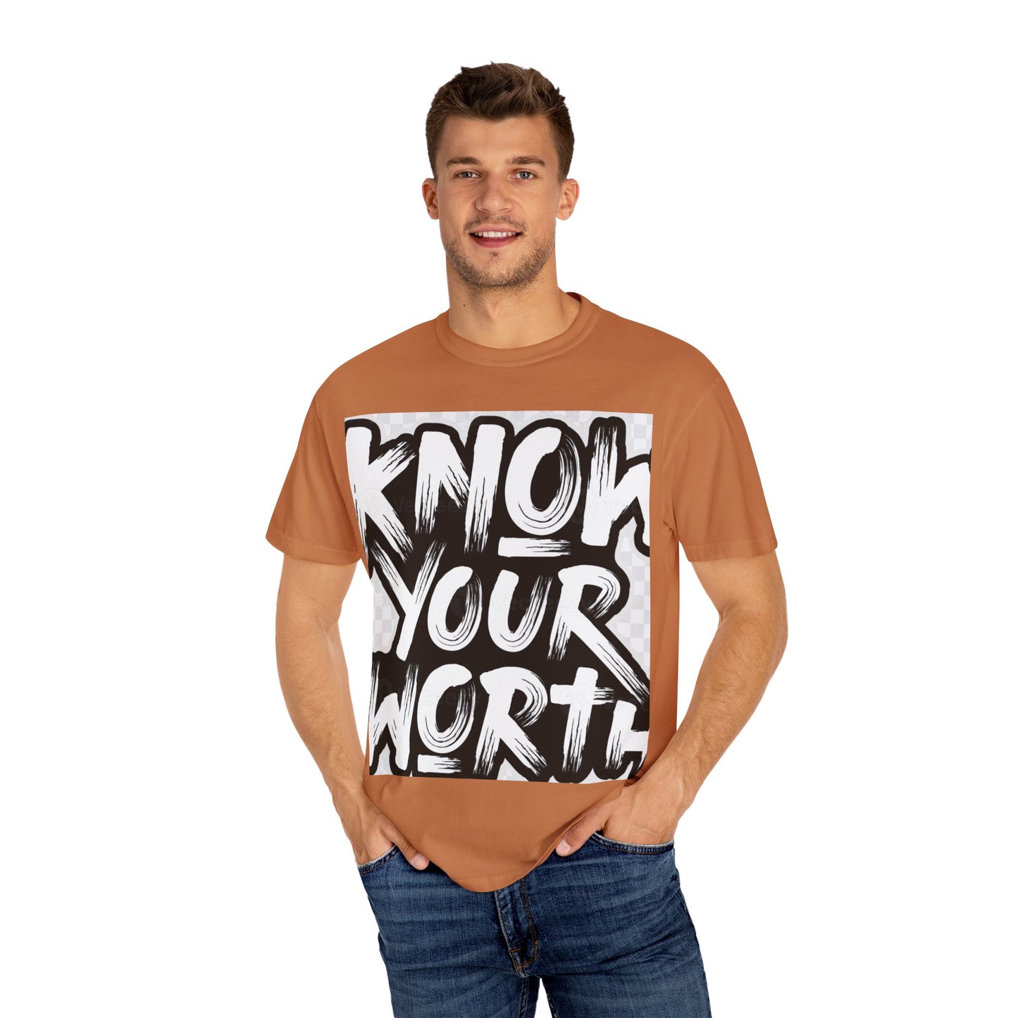 Know Your Worth Unisex Garment-Dyed T-Shirt