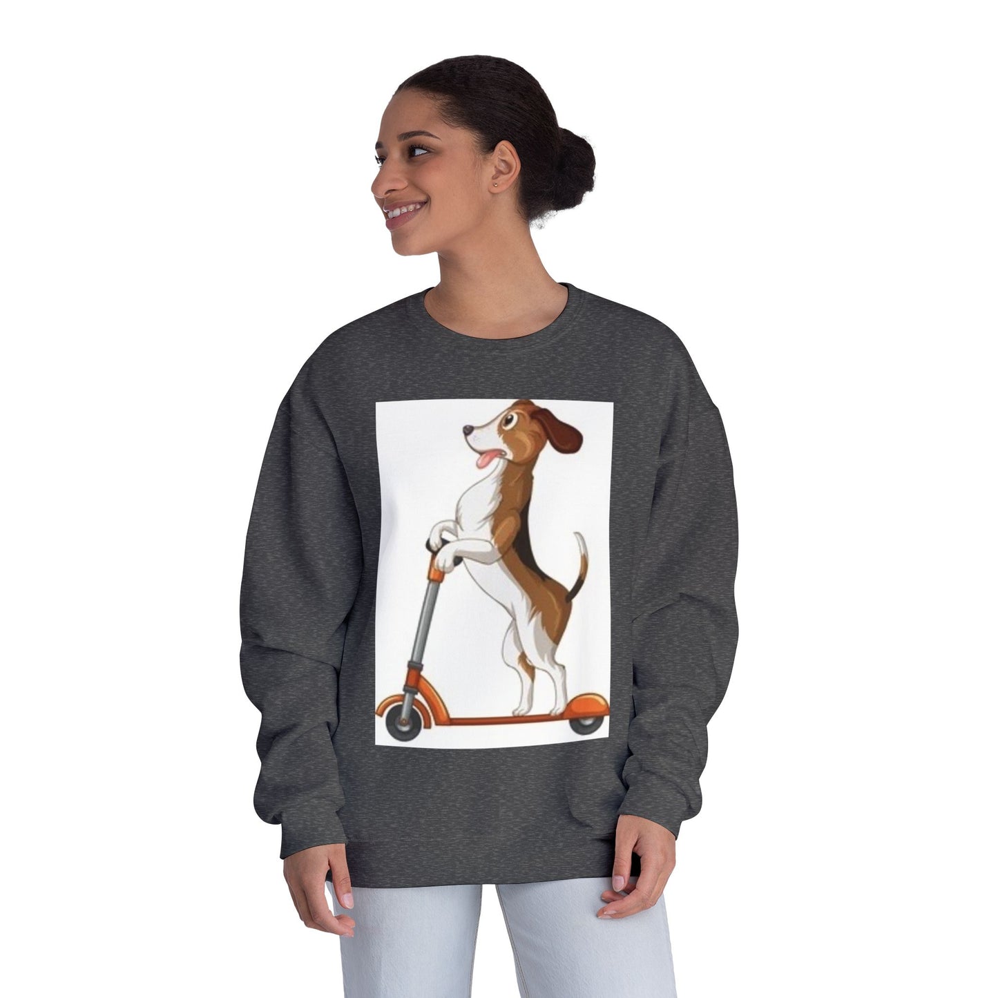 Dog Lover Crewneck Sweatshirt - Fun Beagle on Scooter Design
