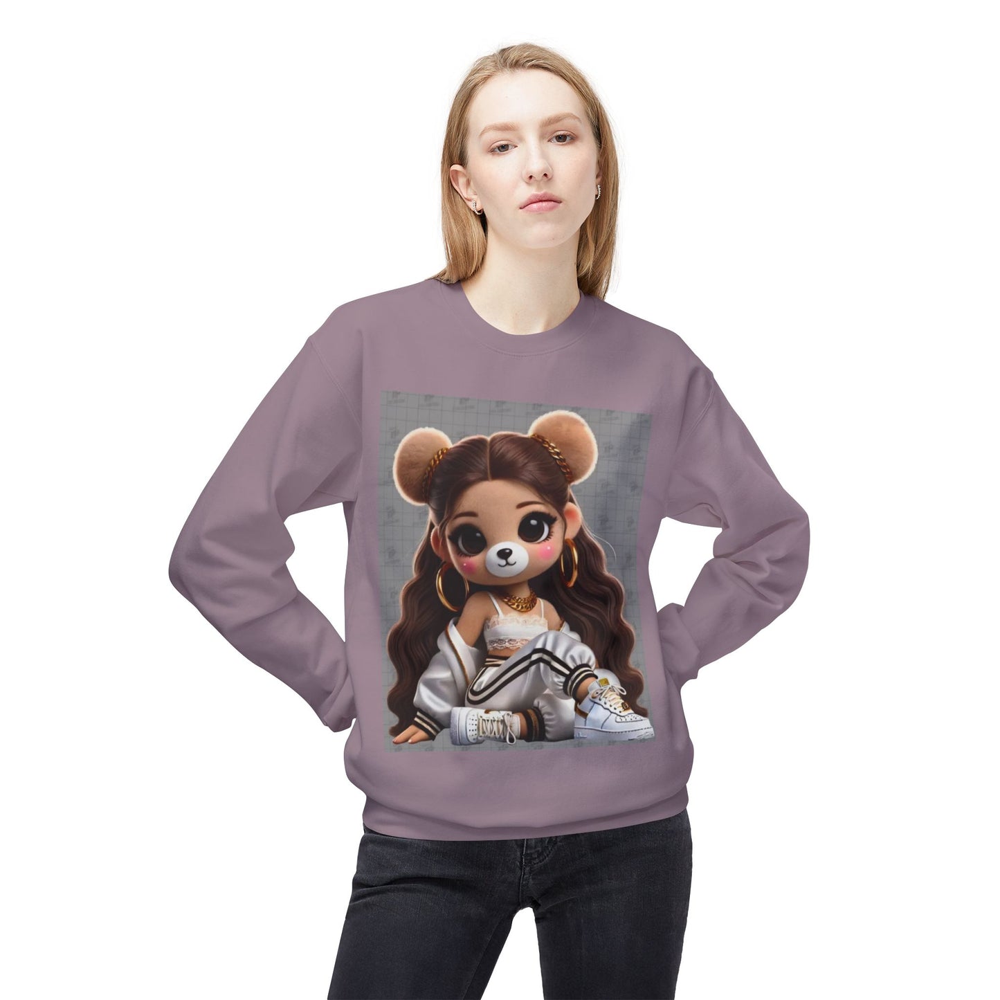 Cute Cartoon Bear Sweatshirt - Unisex Midweight Fleece Crewneck