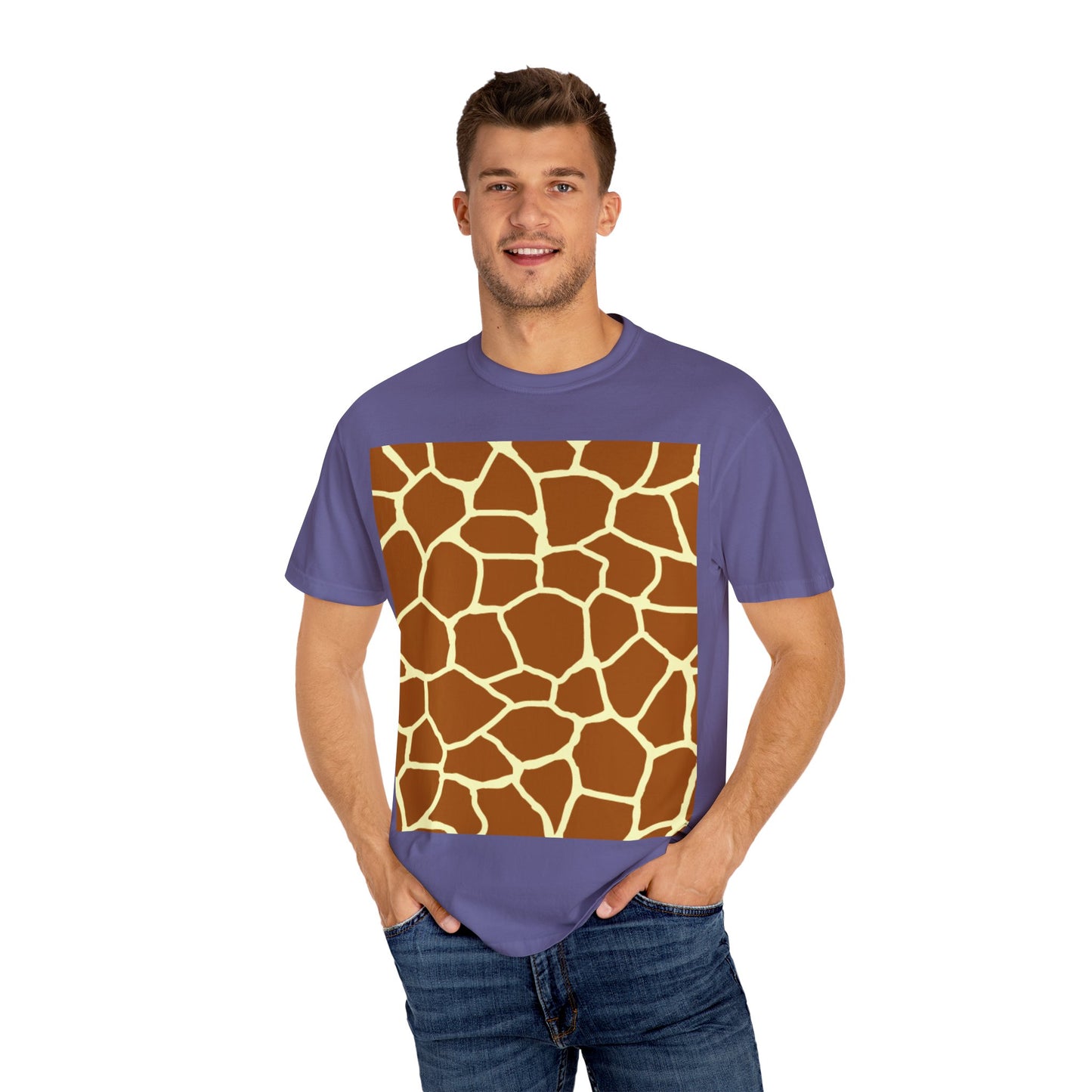 Unisex Giraffe Print Garment-Dyed T-Shirt - Animal Lover Tee
