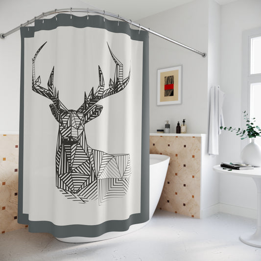 Geometric Stag Shower Curtain – Modern Rustic Bathroom Decor