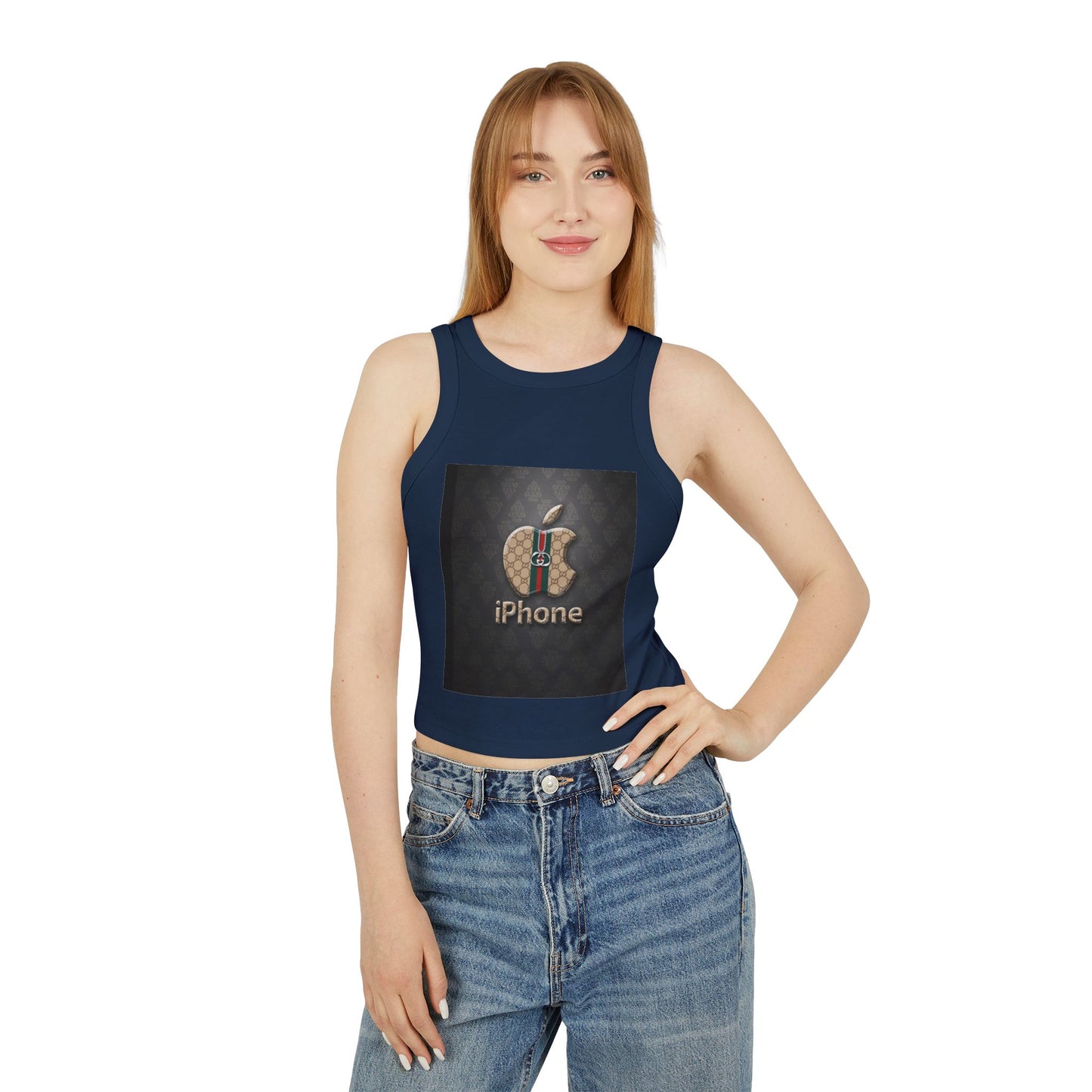 Stylish Women's Micro Rib Racer Tank Top with Logo Design