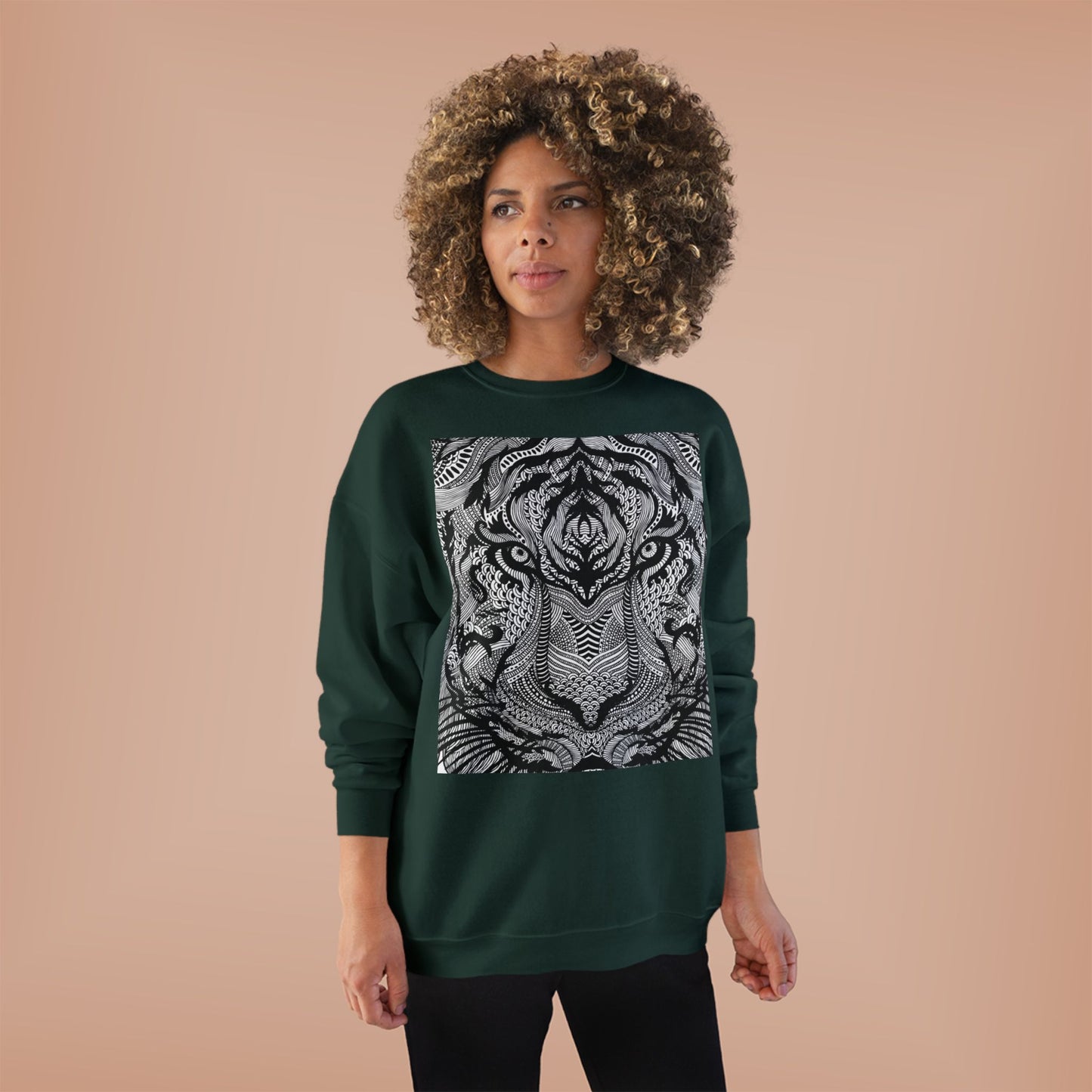 Unisex EcoSmart Tiger Graphic Crewneck Sweatshirt - Bold Black & White Design