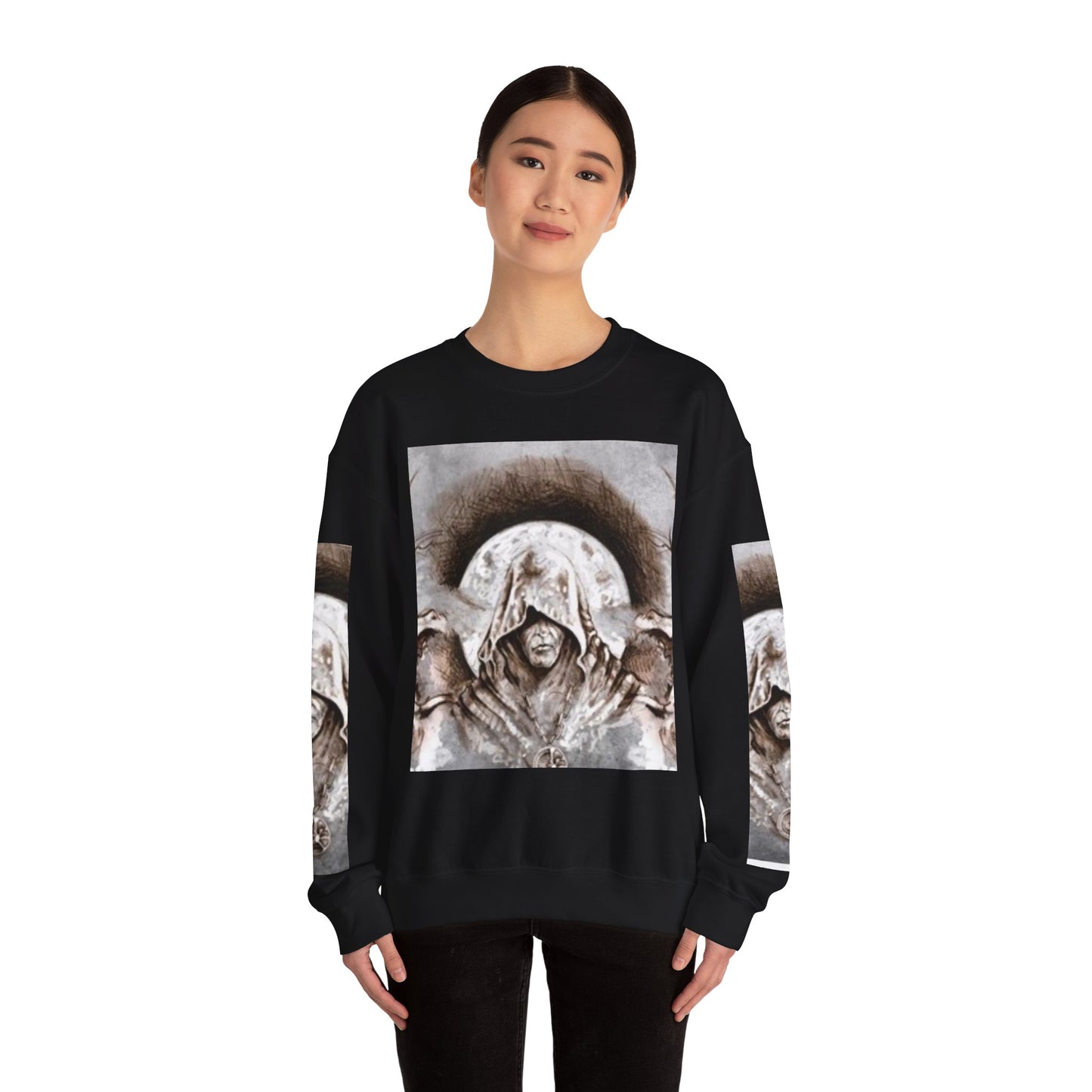 Mystical Hooded Figure Unisex Crewneck Sweatshirt - Fantasy Apparel for Dreamers