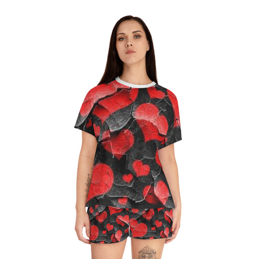 Cozy Heart Print Women's Short Pajama Set for Romantic Nights