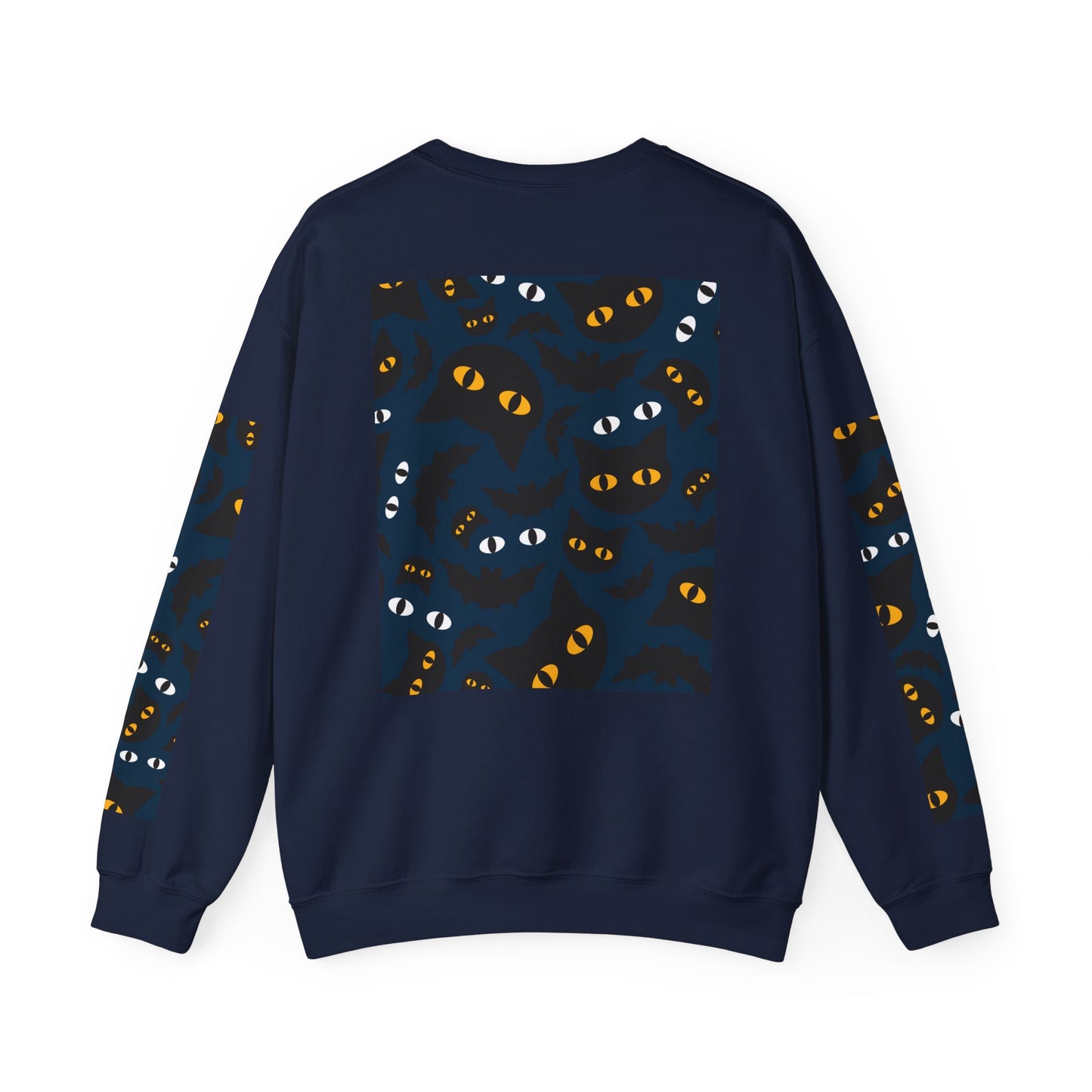 Halloween-Themed Unisex Crewneck Sweatshirt with Spooky Eyes and Bird Design