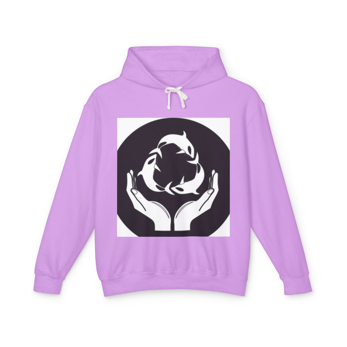 Eco-Friendly Unisex Lightweight Hooded Sweatshirt - Hands and Fish Design