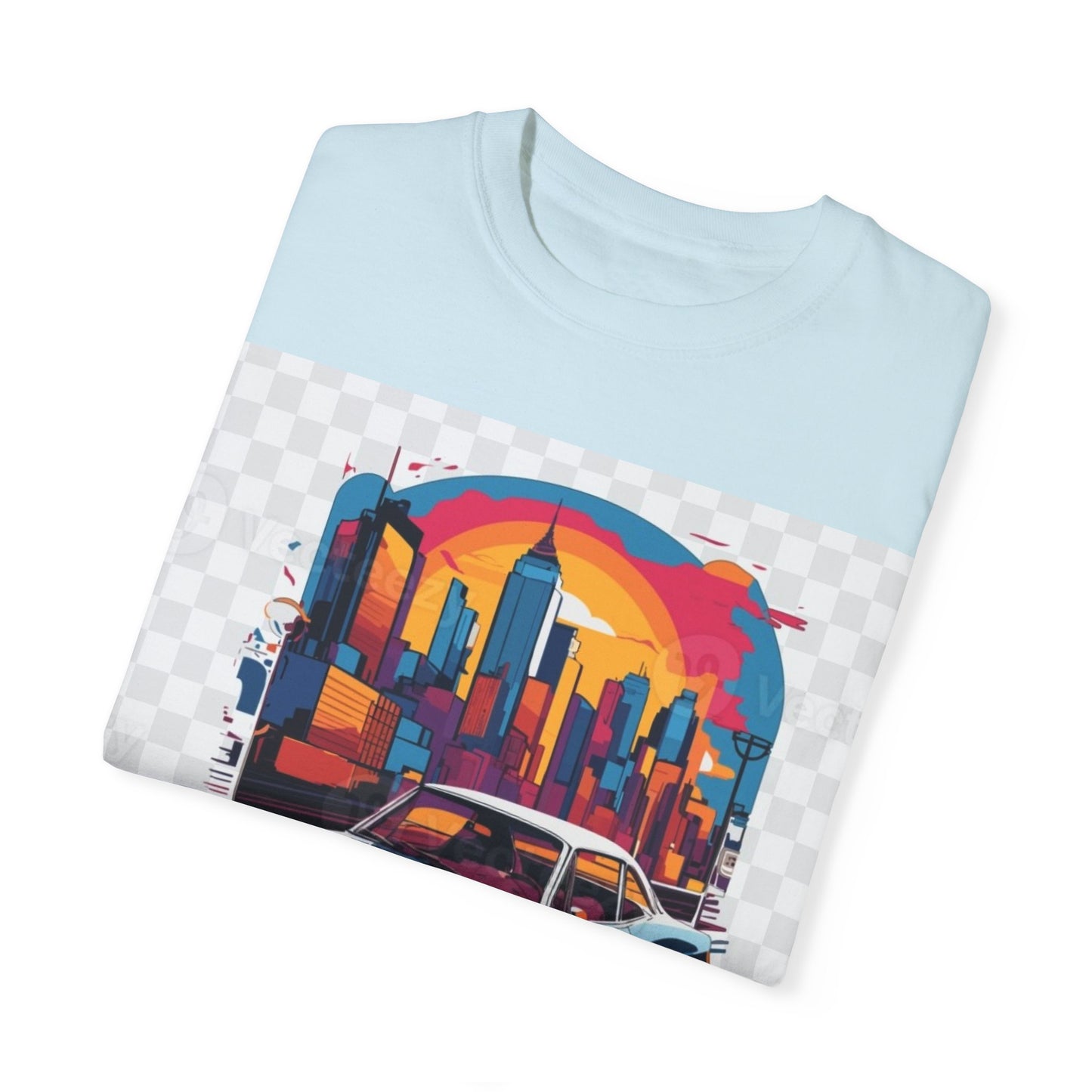 Retro Car Graphic Unisex T-Shirt - Colorful Cityscape Design