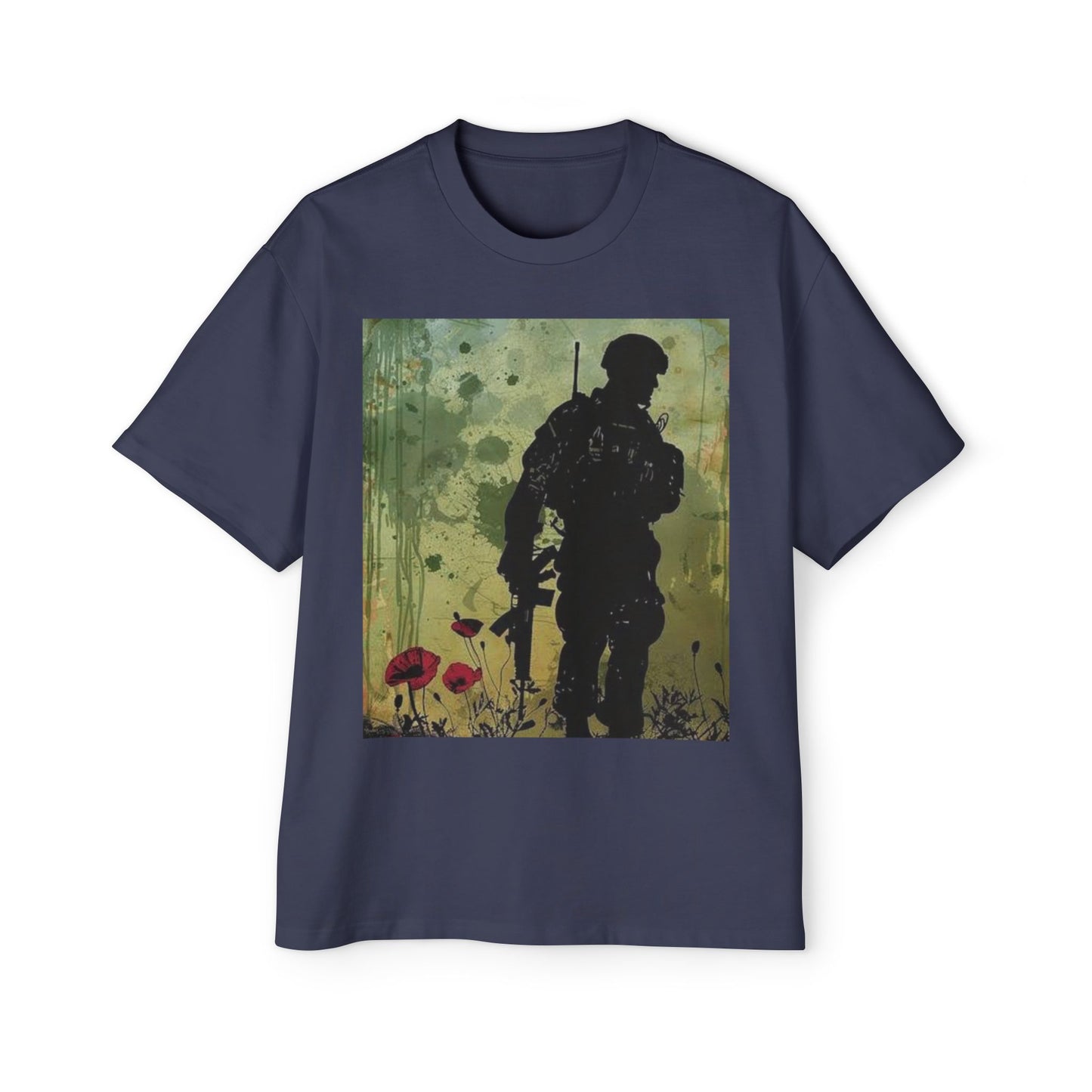 Soldier Silhouette Oversized Tee - Men's Heavy T-Shirt for Veterans and Military Enthusiasts