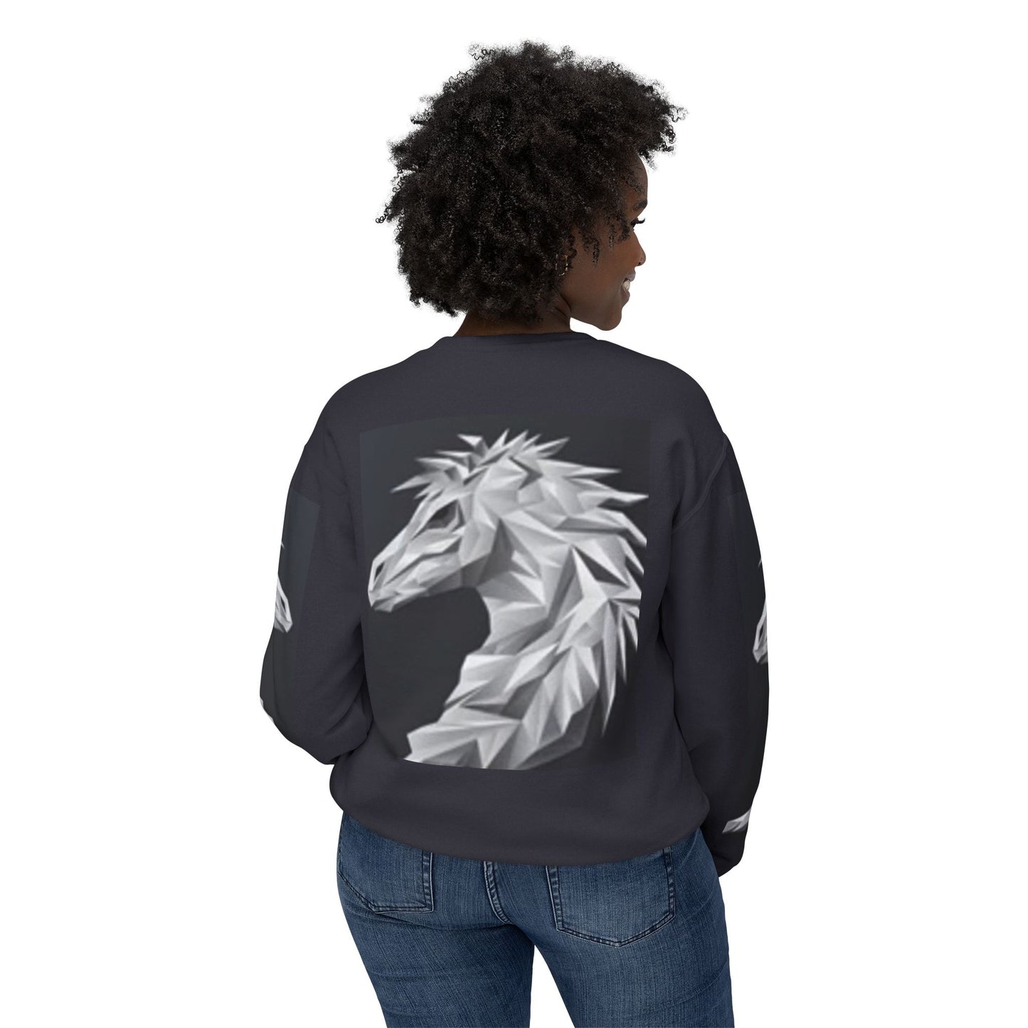 Unisex Lightweight Crewneck Sweatshirt - Stylish Geometric Horse Design