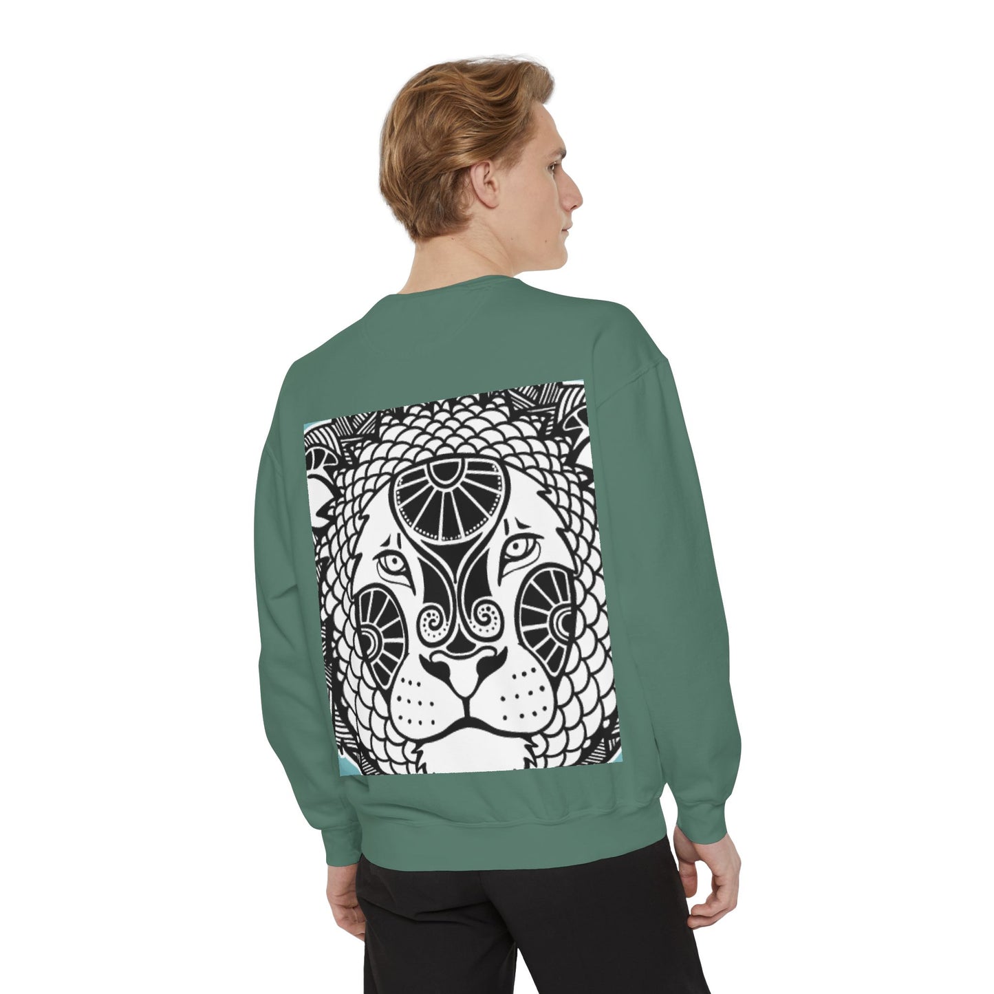 Bohemian Lion Unisex Garment-Dyed Sweatshirt - Cozy & Stylish Animal Graphic Tee for Nature Lovers